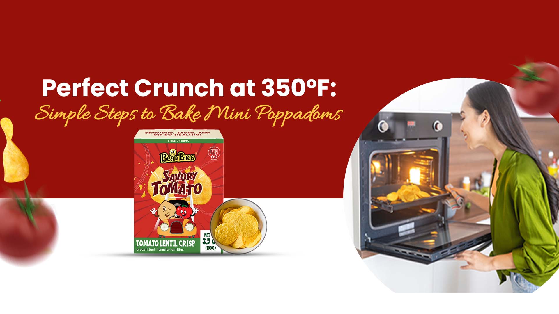 thumbnail video image 2 of Bean Bites | Savory Tomato Lentil Crisp 3.53 oz (100 g) | Round Crunchy Bites | Sweet Tangy Taste, Plant Based Vegan Crackers, Gluten-Free Healthy Snack, Keto Chips By Pride of India, 2 of 9