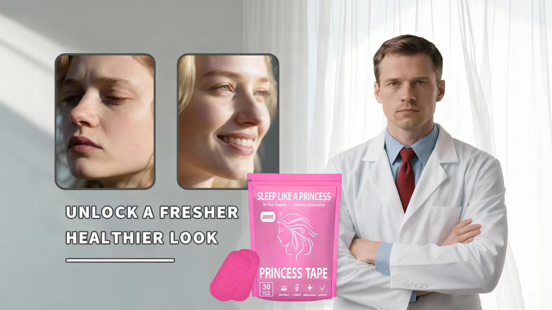 thumbnail video image 2 of Mouth Tape for Sleeping - 60 Strips (1 Month Supply), Gentle Adhesion Pink Strips, Snoring Relief & Nasal Breathing Aid for Yoga/Gym, 2 of 6