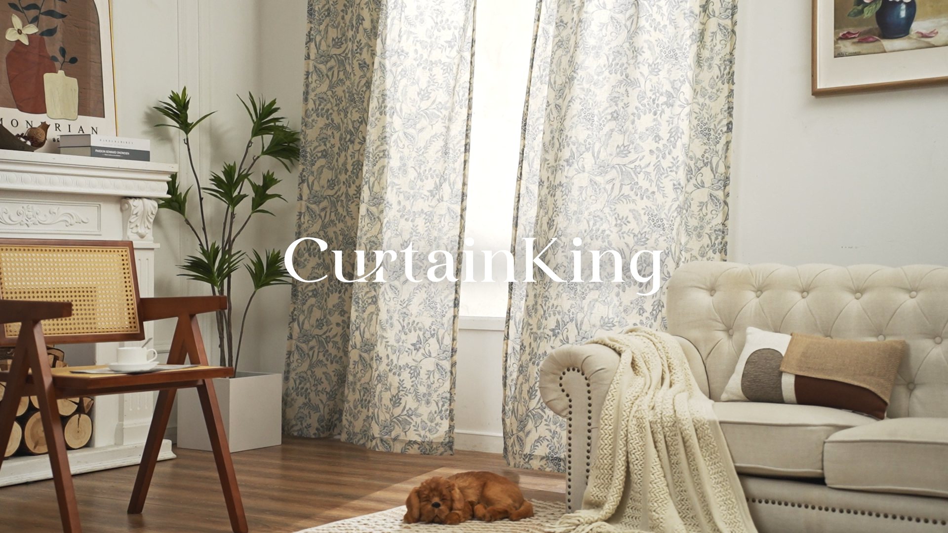 thumbnail video image 2 of Curtainking Floral Curtains Linen Farmhouse Curtains for Living Room 84 inch Country Curtains Grommet Top Semi Sheer Curtains Light Filtering 2 Panels Blue on Beige, 2 of 10