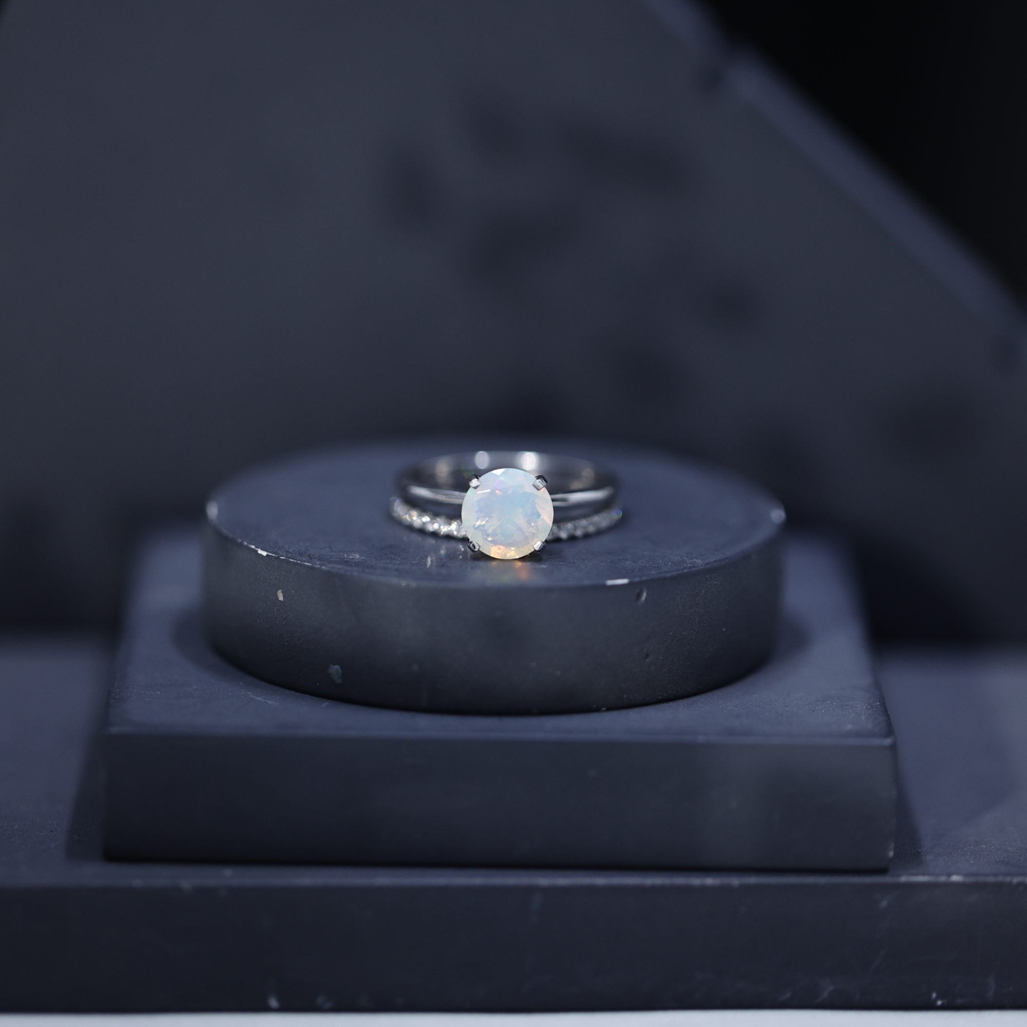 thumbnail video image 2 of Rosec Jewels Solitaire Ethiopian Opal Bridal Ring Set with Diamond Enhancer (AAA Quality), 925 Sterling Silver, US 4.00, 2 of 9