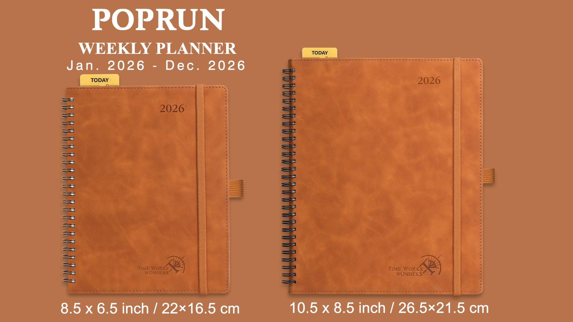 thumbnail video image 2 of POPRUN 2026 Planner Weekly Notebook (Jan.26-Dec.26), Medium Size 8.5''x 6.5'' - Agenda 2026 Calendar Book with Monthly Tabs, Inner Pocket, Spiral Soft Cover, 100 GSM - Soft Pink, 2 of 7