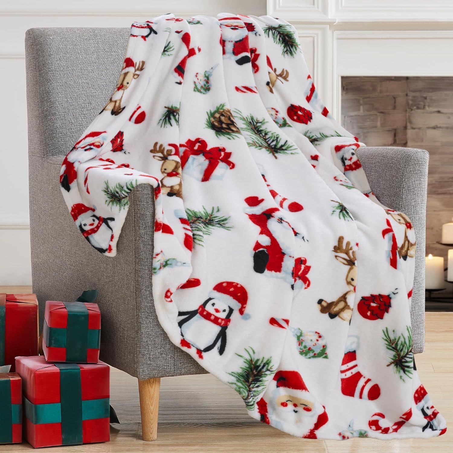 thumbnail video image 2 of Serafina Home Holiday Christmas Fleece Throw Blanket- 60 x 50 Plush Santa Claus Reindeer Pinecones Penguins Design, Soft & Cozy Accent for Sofa Couch Chair Bed or Dorm, 2 of 7