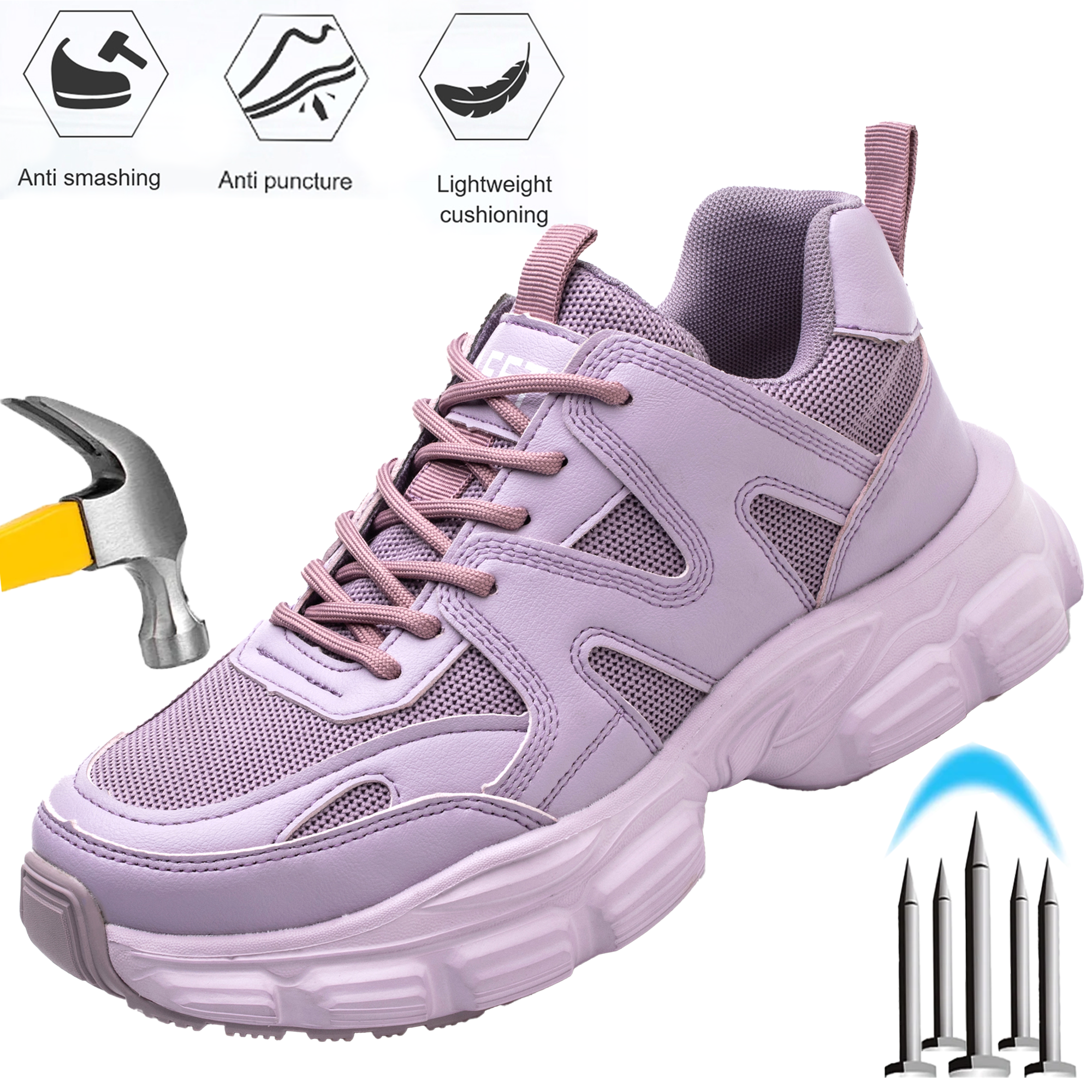 thumbnail video image 2 of SPSHOOS Women's Steel Toe Safety Sneakers Puncture Proof Non‑Slip lightweight Cushioning for Warehouse Construction Factory, 2 of 9