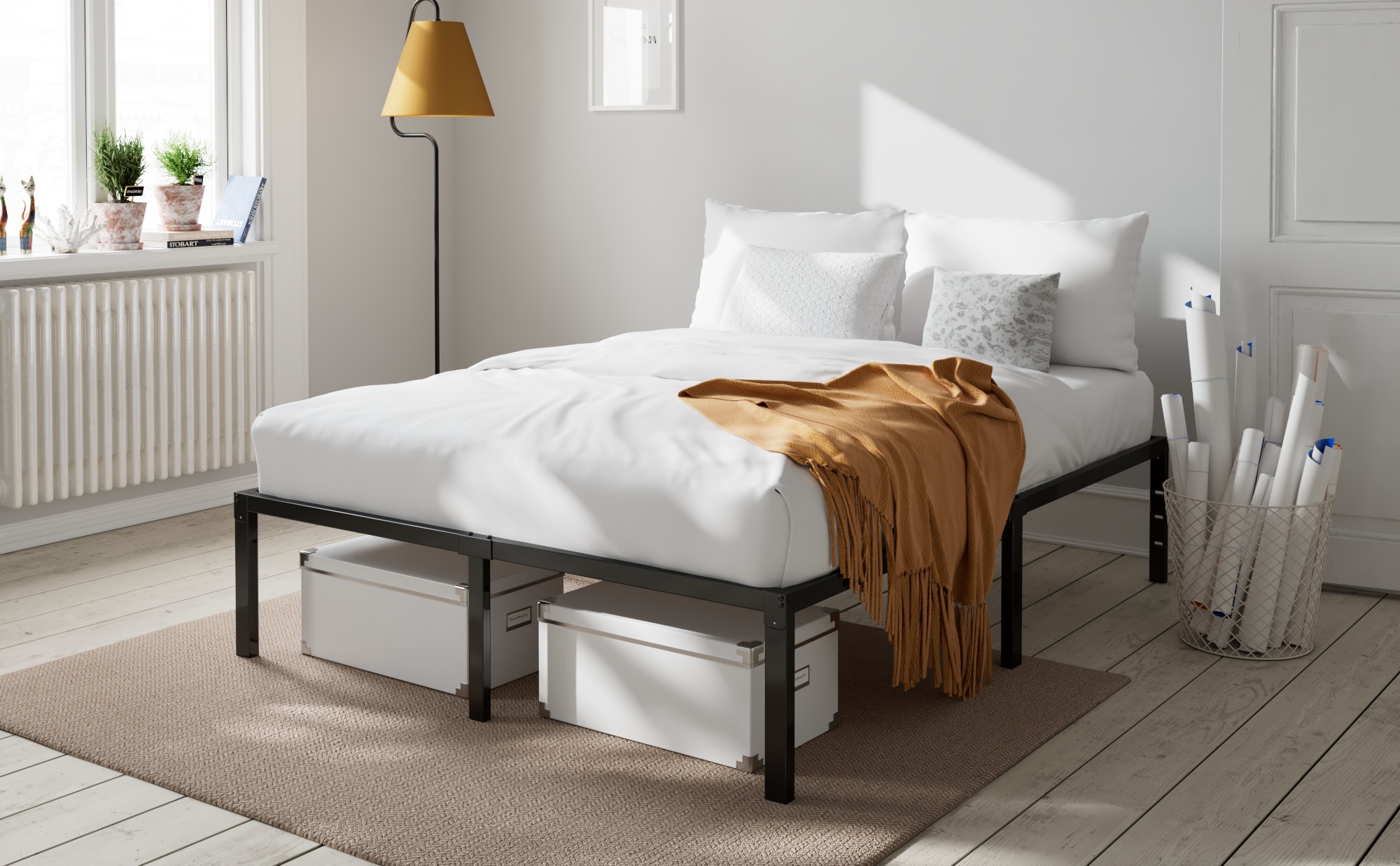 thumbnail video image 2 of Amolife 14" Queen Size Bed Frame, Heavy Duty Metal Platform Bed Frame with 12.6" Under-bed Storage, Easy Assembly, Cream White, 2 of 12
