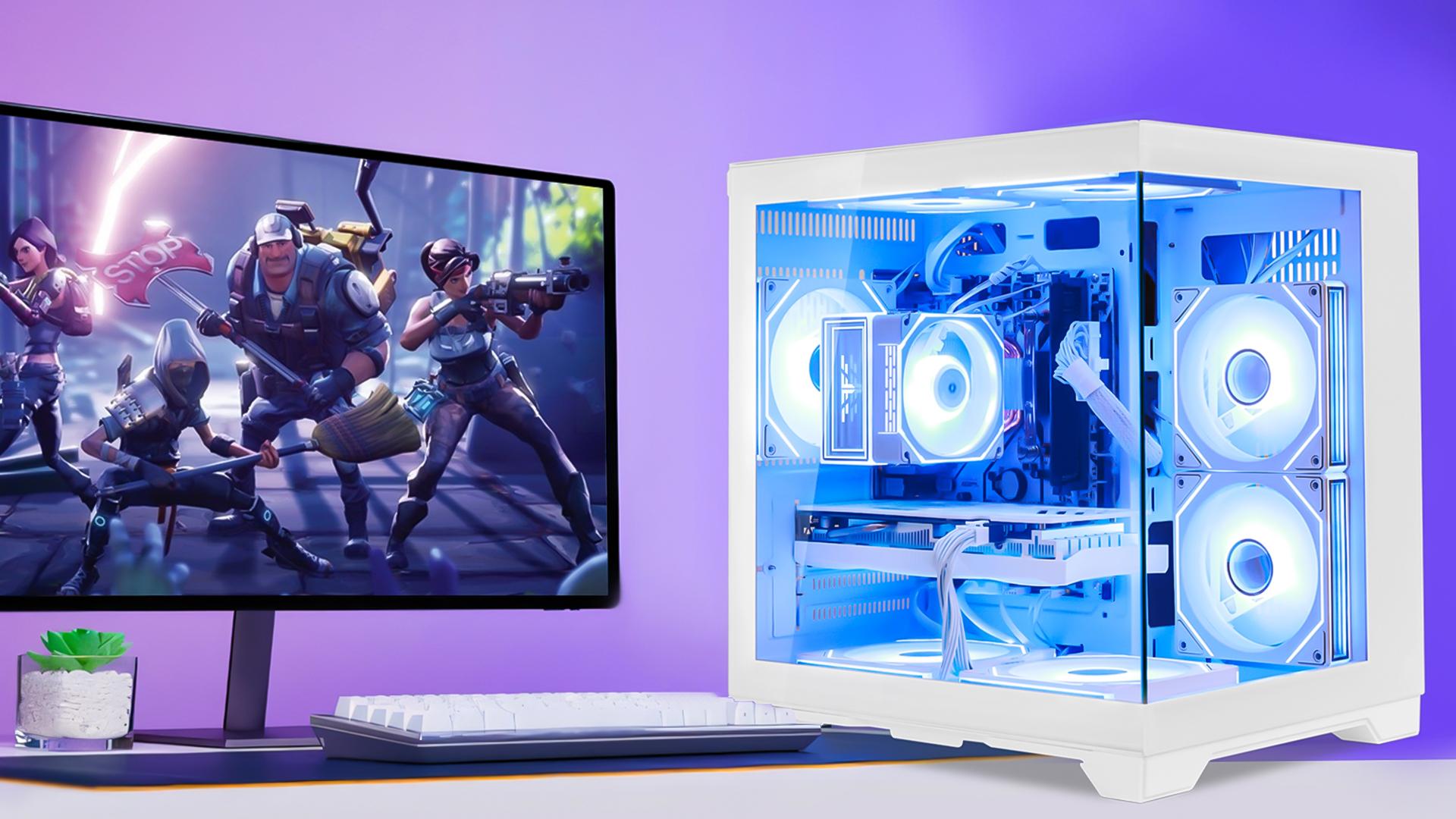 thumbnail video image 2 of Hoengager King Gaming PC AMD Ryzen 5 5600X 6-Core 3.7 GHz,GeForce RTX 5060 8GB, 32GB DDR4 RAM,1TB PCIe and 1TB SATA SSD,RGB FAN, Windows 11, 2 of 8