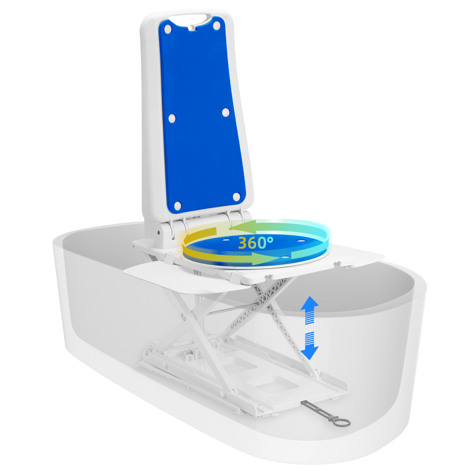 thumbnail video image 2 of Electric Shower Chair for Inside Shower,Shower Chair for Elderly and Disabled,Tub Transfer Bench with 360°Swivel Sunderwell,308 lbs Capacity,24 lbs Net Weight,IPX8 Waterproof(Blue), 2 of 11