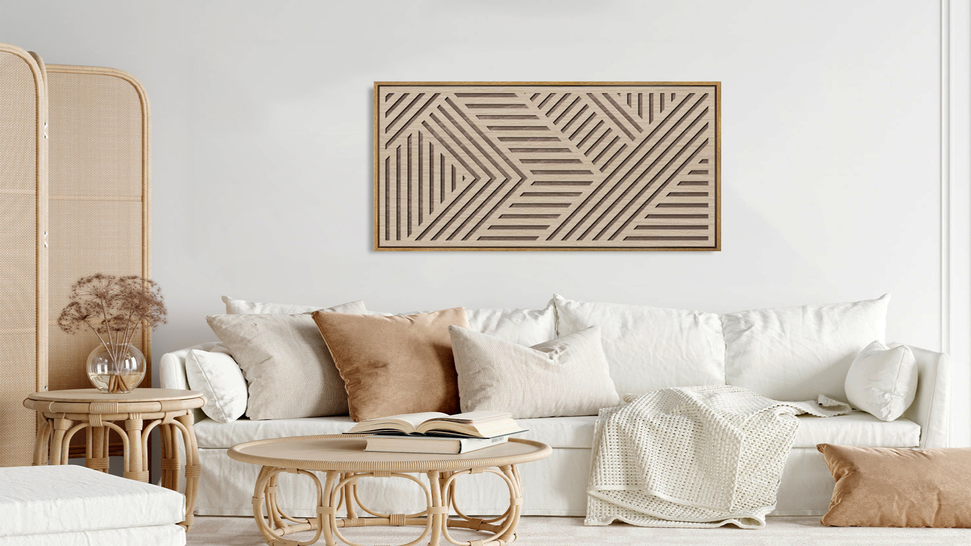 thumbnail video image 2 of Large Boho Wood Framed Wall Art 3D Abstract Neutral Modern Wooden Wall Decor Tan Minimalist Geometric Artwork for Living Room Bedroom Office 20x40 Inch, 2 of 9