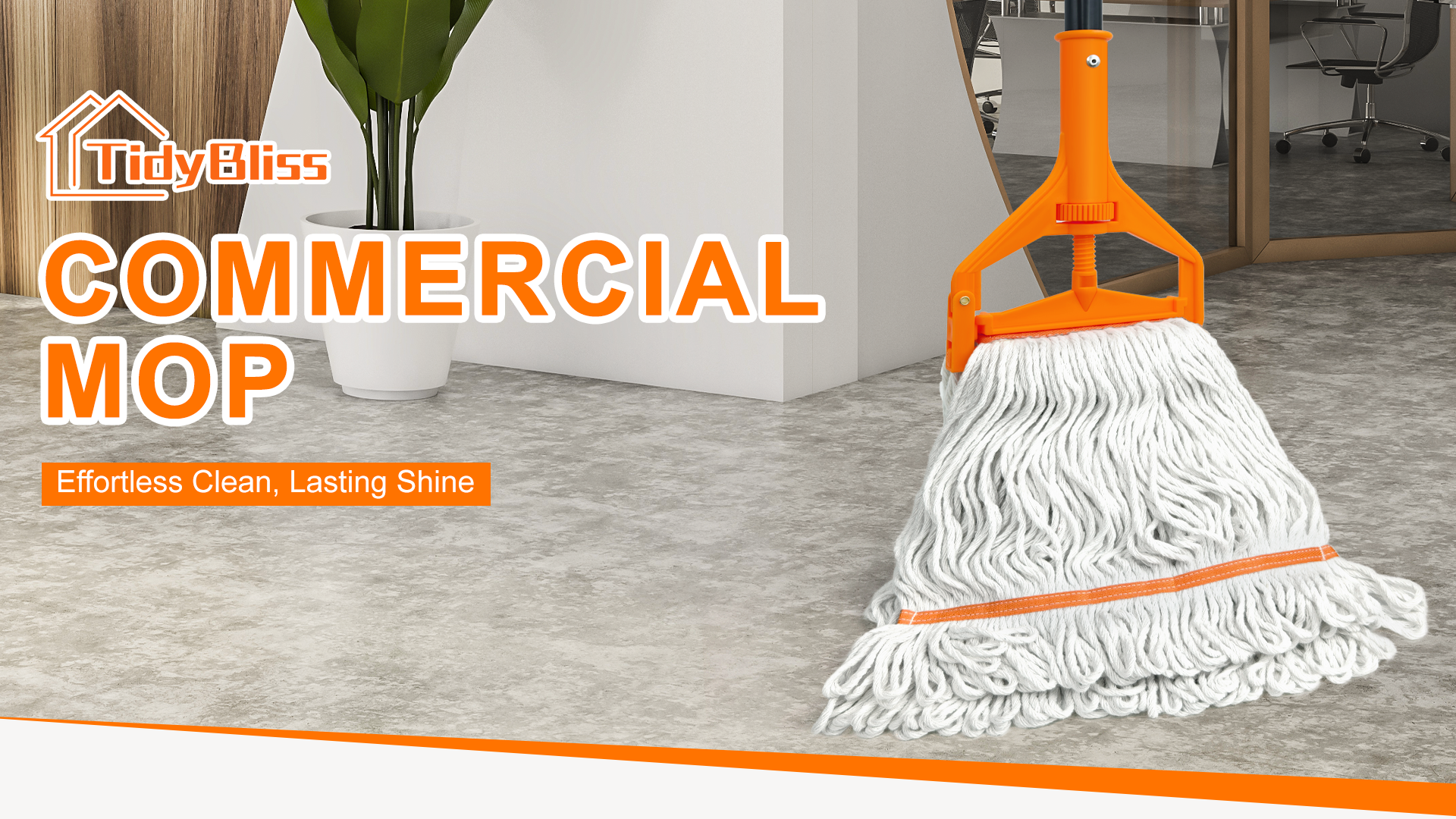 thumbnail video image 2 of TidyBliss Commercial Mop Heavy Duty with 55 inches Long Handle (Orange), 2 of 8