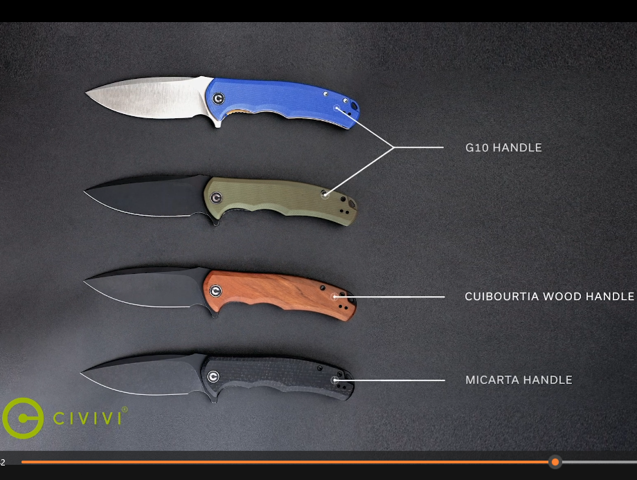 thumbnail video image 2 of CIVIVI Praxis Pocket Knife 3.75" 9Cr18mov Blade Copper Carbon Fiber Shred Handle C803I, 2 of 8