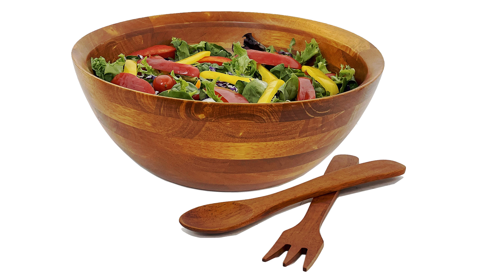 thumbnail video image 2 of Woodard & Charles 3 Piece 14" Wood Salad Bowl and Server Set, 2 of 6