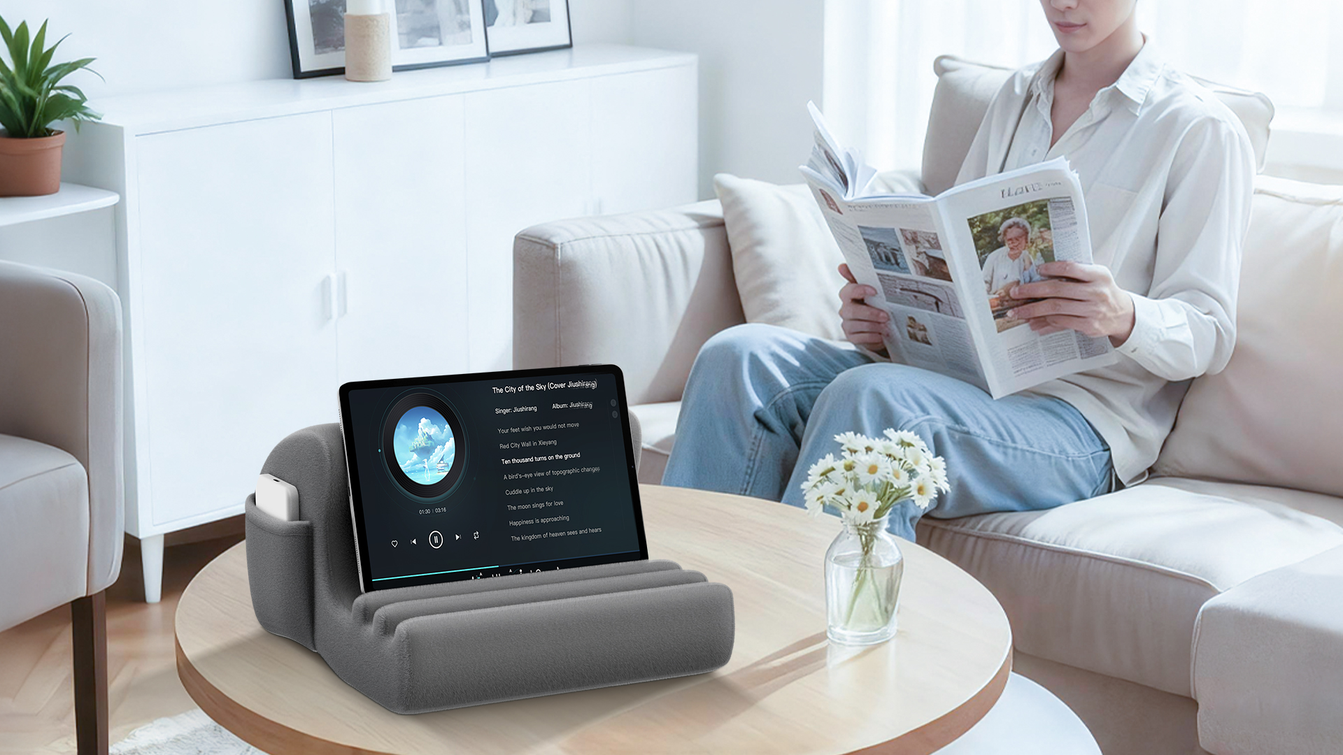 thumbnail video image 2 of CreaDream Tablet Pillow Stand, Tablet Holder for Bed, Lap and Desk with 3 Viewing Angles, Soft Pillow Pad Compatible with 4-13" Tablets, iPad Pro 13 11 Air, Galaxy Tab, 2 of 10