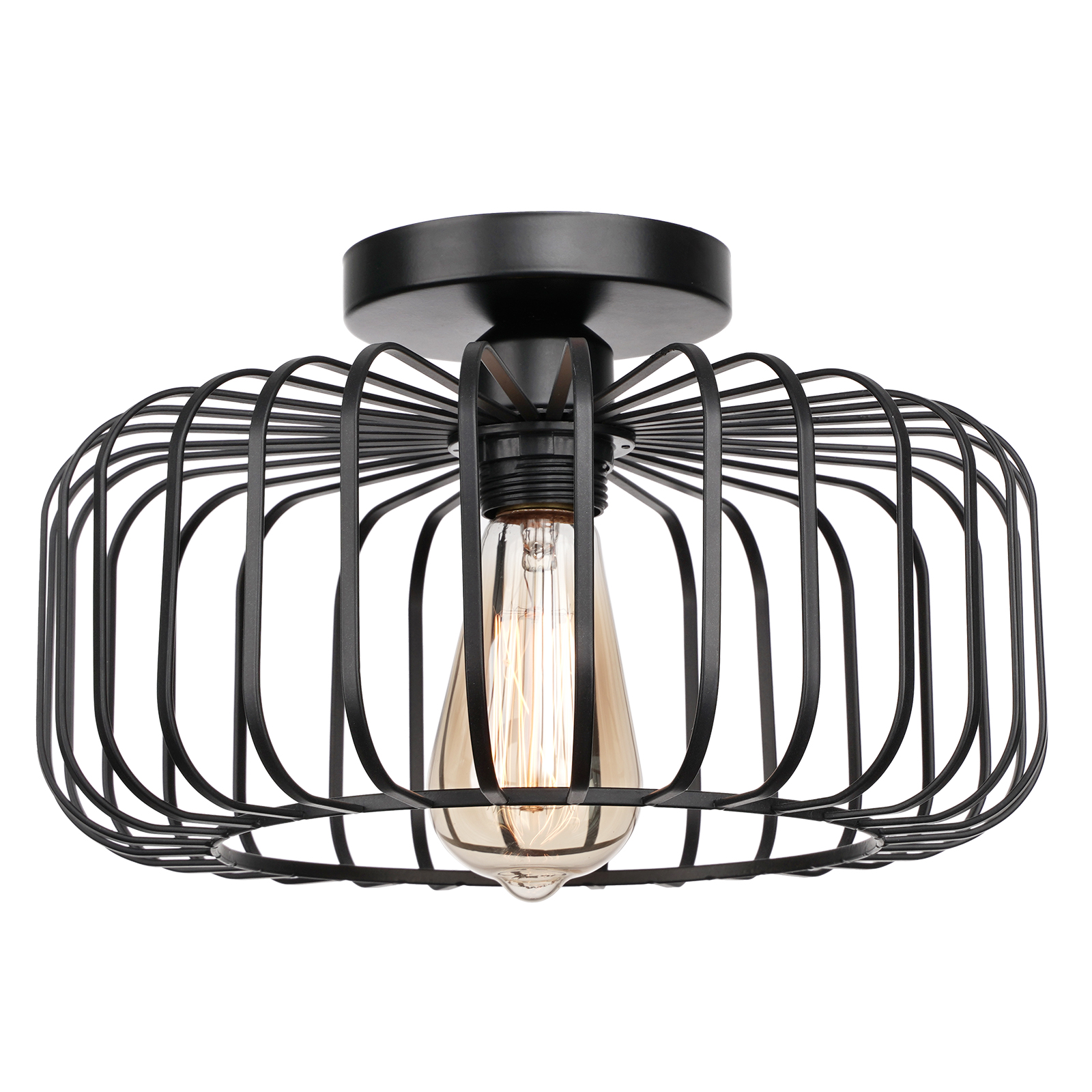 thumbnail video image 2 of FRIDEKO HOME Modern Black Semi Flush Mount Ceiling Light Fixture, 11.22" Industrial Metal Cage Ceiling Lights, Chandeliers with E26 Base for Bedroom, Living Room, Kitchen, Hallway  (Without Bulb), 2 of 11