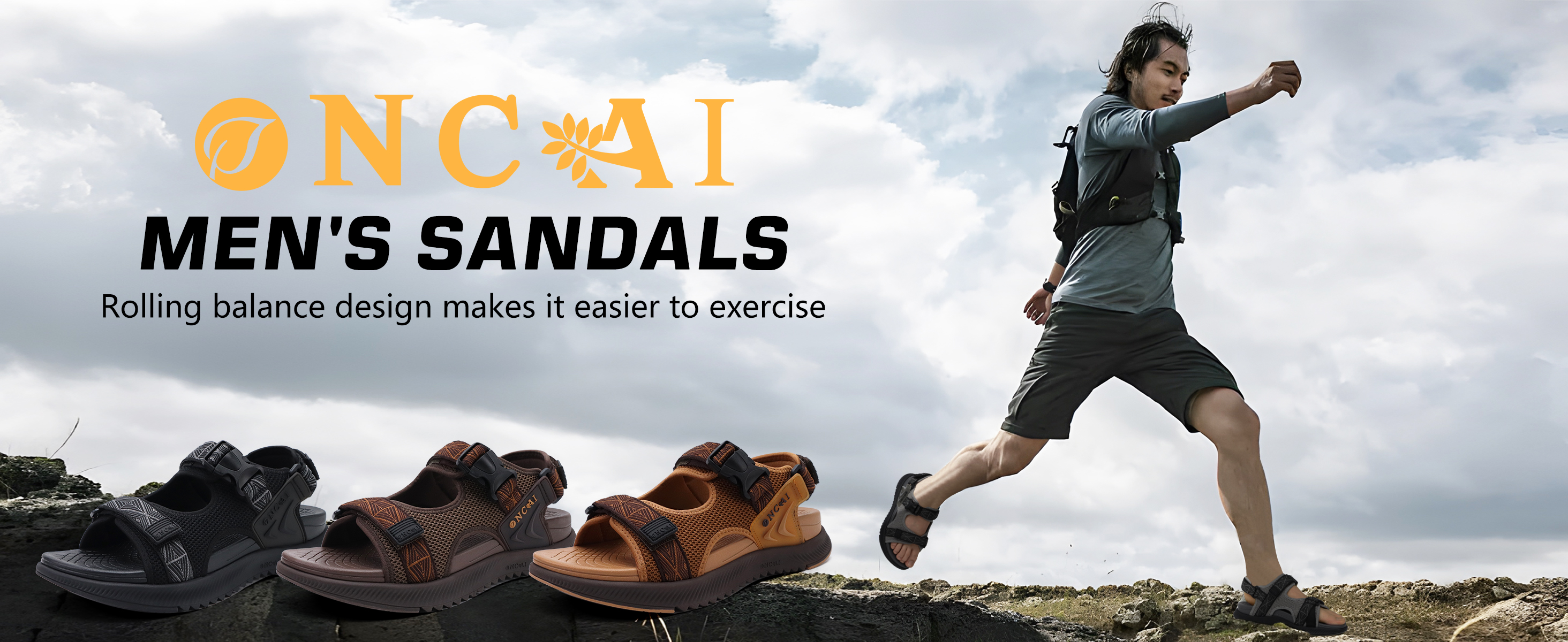 thumbnail video image 2 of ONCAI Men's Hiking Sandals Arch Support Walking Sandals for Men 2026 Trail Fisherman Breathable Mesh Water Beach and Sports with Adjustable Strap Black Size 11, 2 of 8