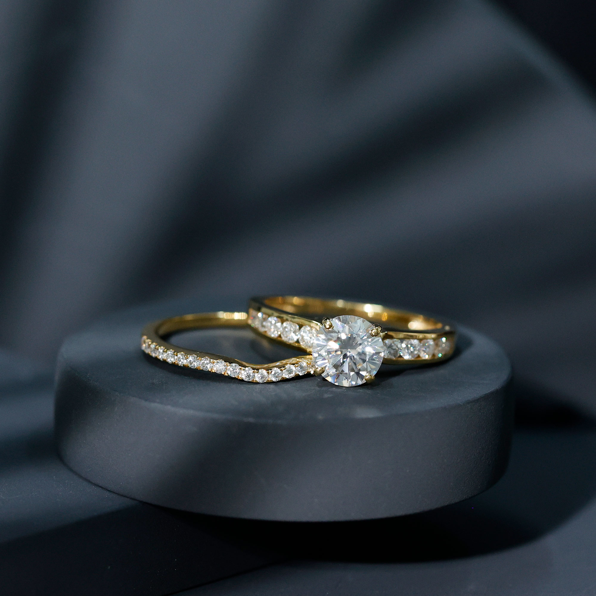 thumbnail video image 2 of Rosec Jewels Lab Diamond Wedding Ring Set (2 Carat, 8 mm Round, EF-VS Quality Certified), 14K White Gold, US 9.50, 2 of 8