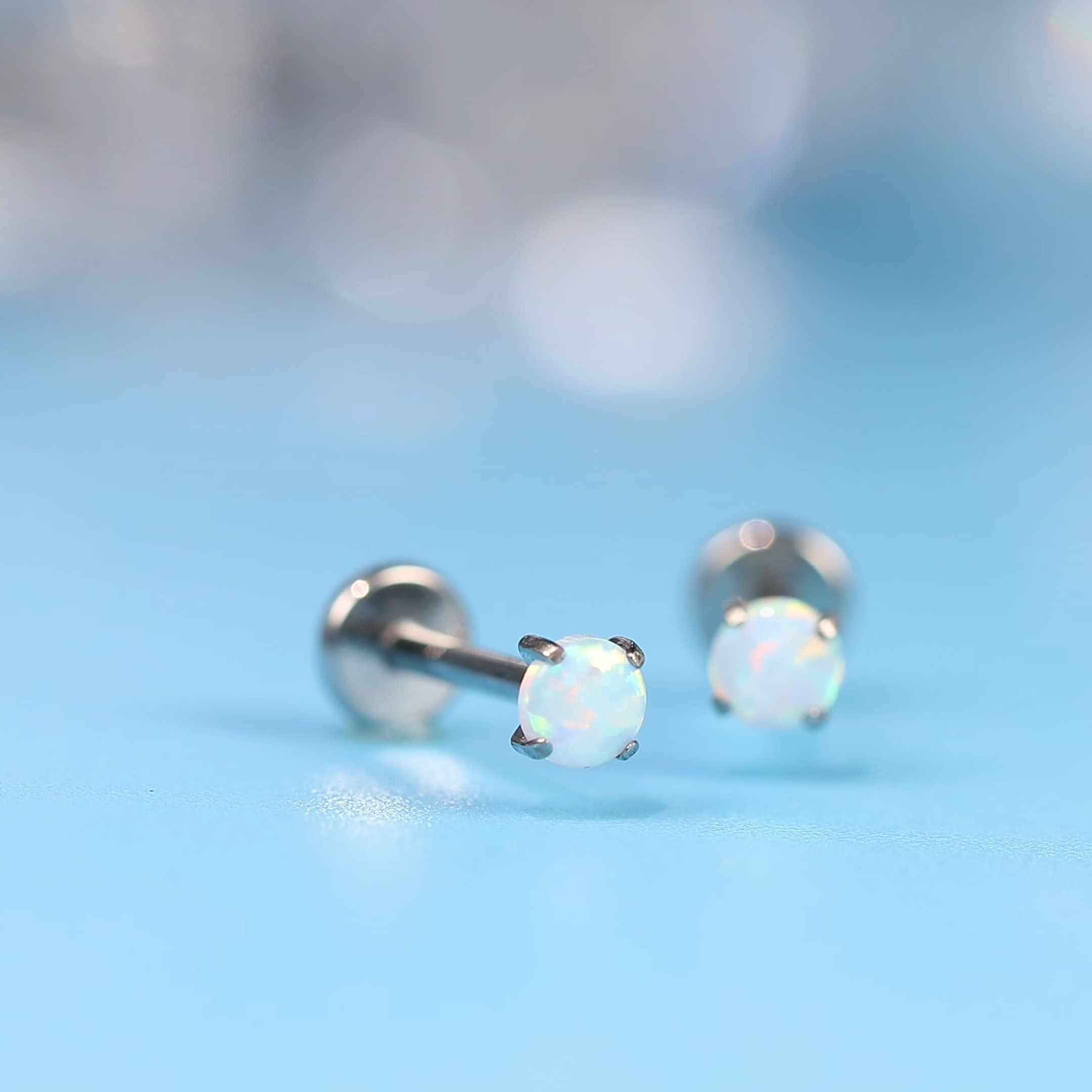 thumbnail video image 2 of Limerencia 18g Titanium Internally Threaded Tragus Piercing Jewelry Flat Back Piercing Nose Studs Earring for Women or Men (2mm White Opal-Gold), 2 of 6