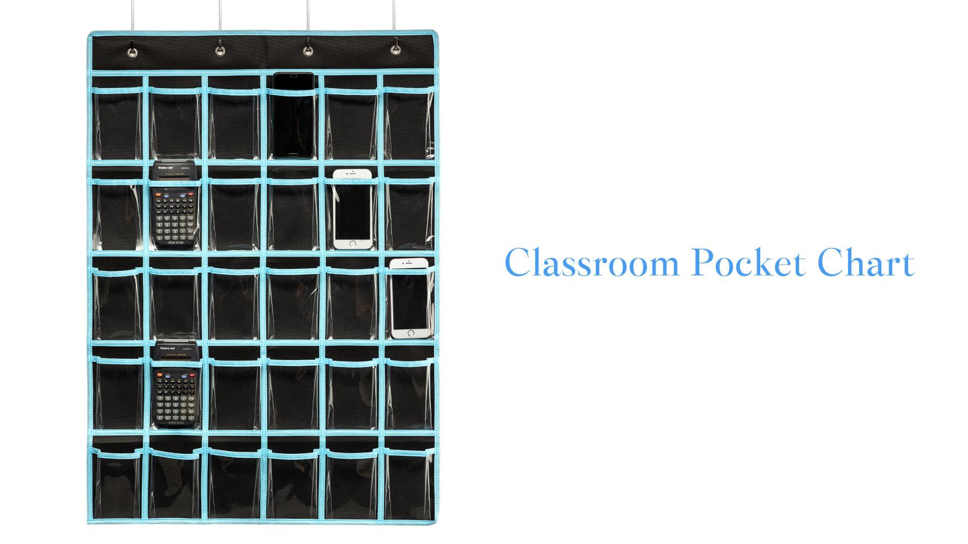 thumbnail video image 2 of KEEPJOY 30 Pockets Classroom Pocket Chart Organizer,Black Cell Phones Calculator Holder for Classroom Storage Hanging Wall or Door, 2 of 8