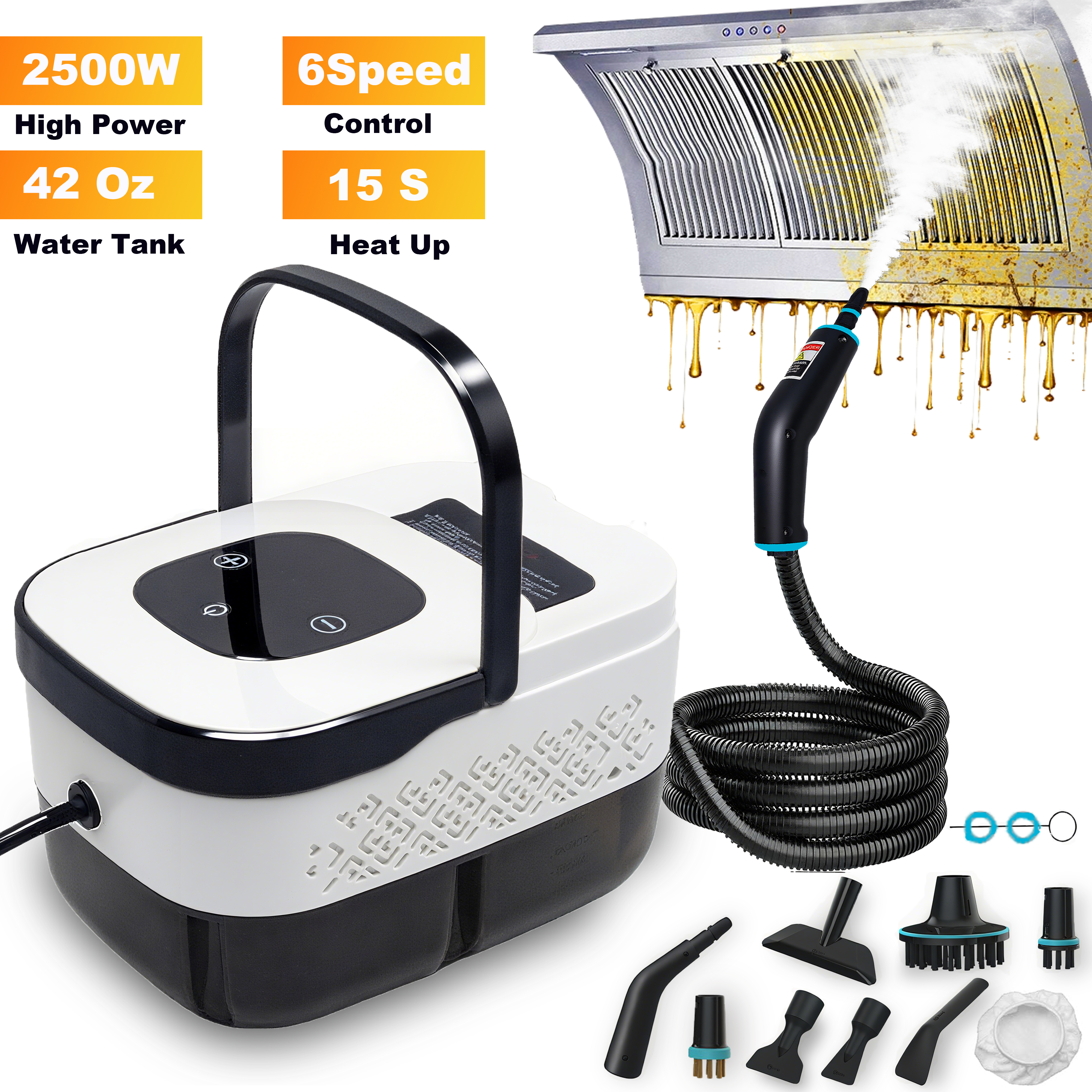 thumbnail video image 2 of Yuyongr Steam Cleaner, 2500W Handheld Steam Cleaner for Home,Steamer for Cleaning with 10 Pcs/42Oz Water Tank, Steamer for Home,Tile,Floor,Car, 2 of 12