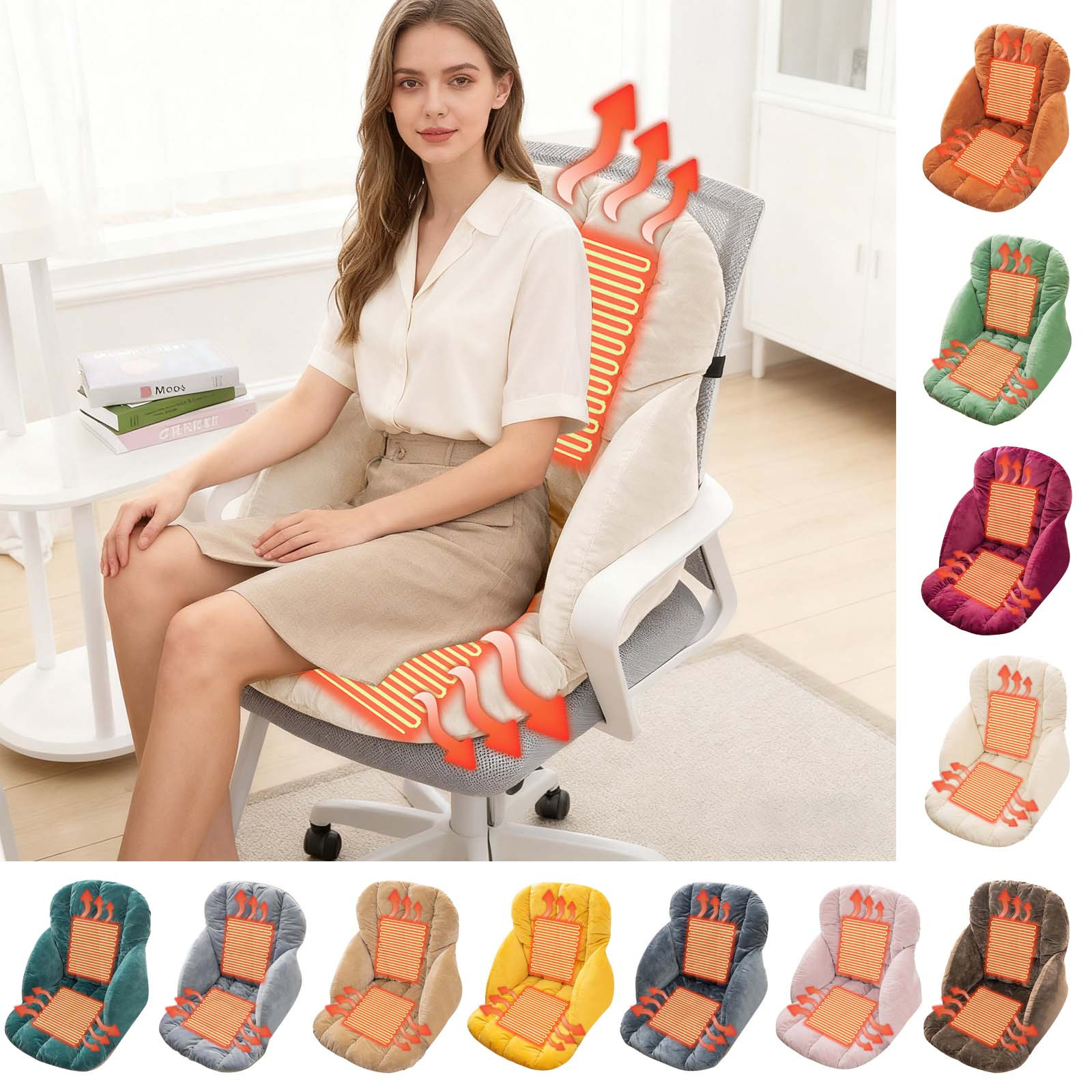 thumbnail video image 2 of USB Heated Seat Cushion for Office Chair, Heated Seat Pad with armrests and Lumbar Support, Large Heating Area Heated Seat Cover for Back, Lumbar, Hip, Thigh, Plush Heated, 18*20*18in, G, 2 of 10