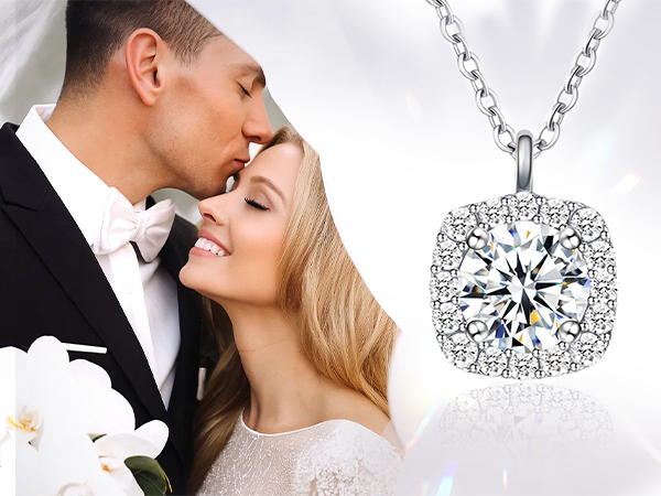 thumbnail video image 2 of Molenia Moissanite Necklace for Women, 1 CT D Color VVS1 Lab Created Round Cut Cushion Halo Diamond Pendant, 18K Gold Plated 925 Sterling Silver Necklaces Jewelry Birthday Gifts for Wife Mom, 2 of 8
