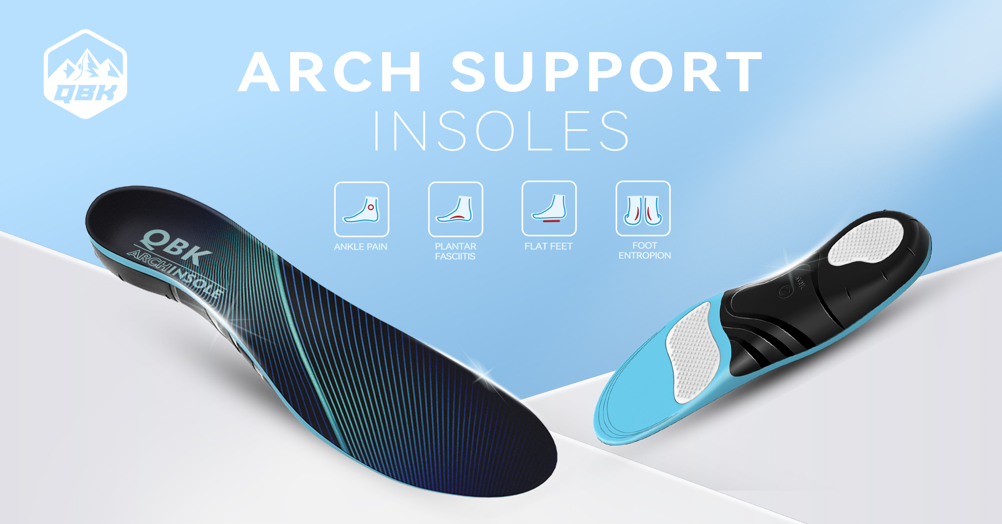 thumbnail video image 2 of QBK Insoles for Plantar Fasciitis, Orthotic Inserts are Suitable for Both Men and Women, Prevent High Arches Flat Feet Plantar Fasciitis Bow Legs and Knock Knees, M Blue, 2 of 8