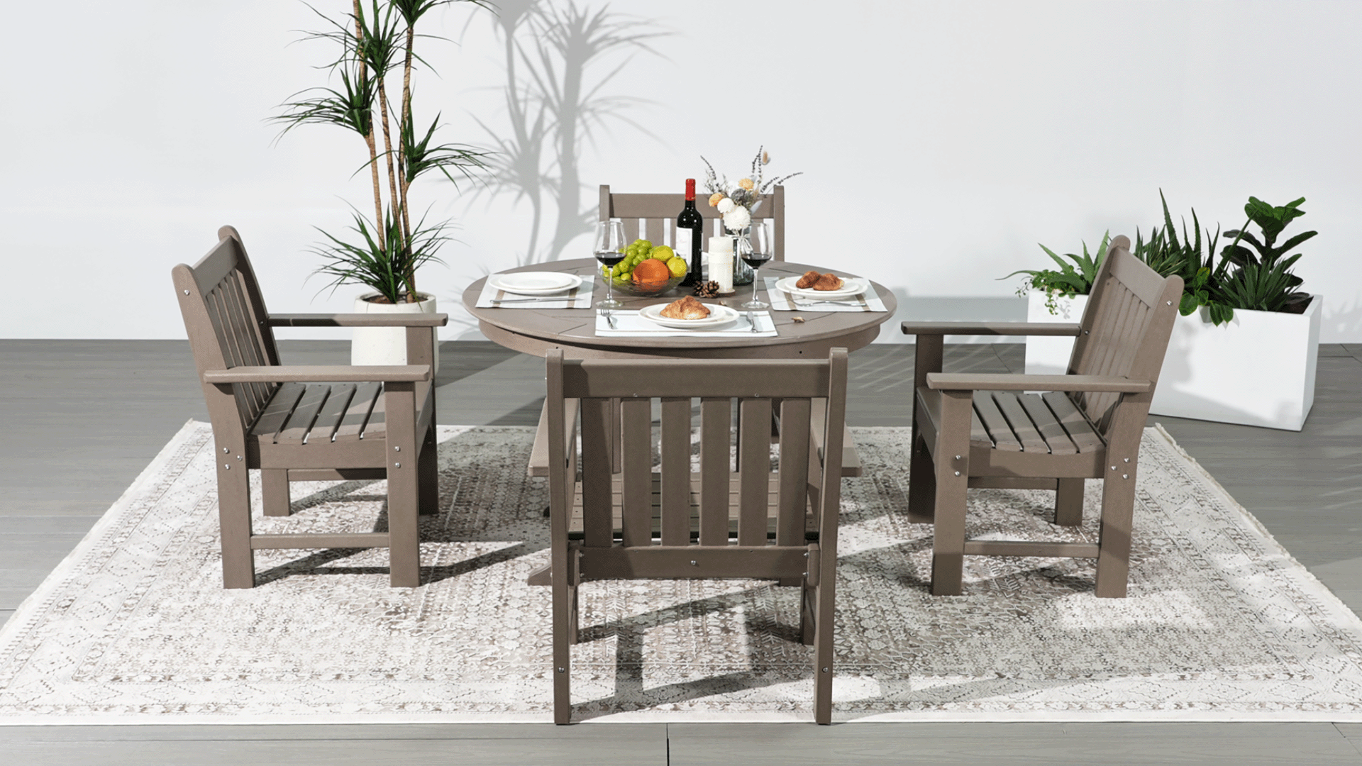 thumbnail video image 2 of WestinTrends Malibu 5-Piece HDPE Outdoor Patio Chair and Round Table Dining Set, Dark Brown, 2 of 15