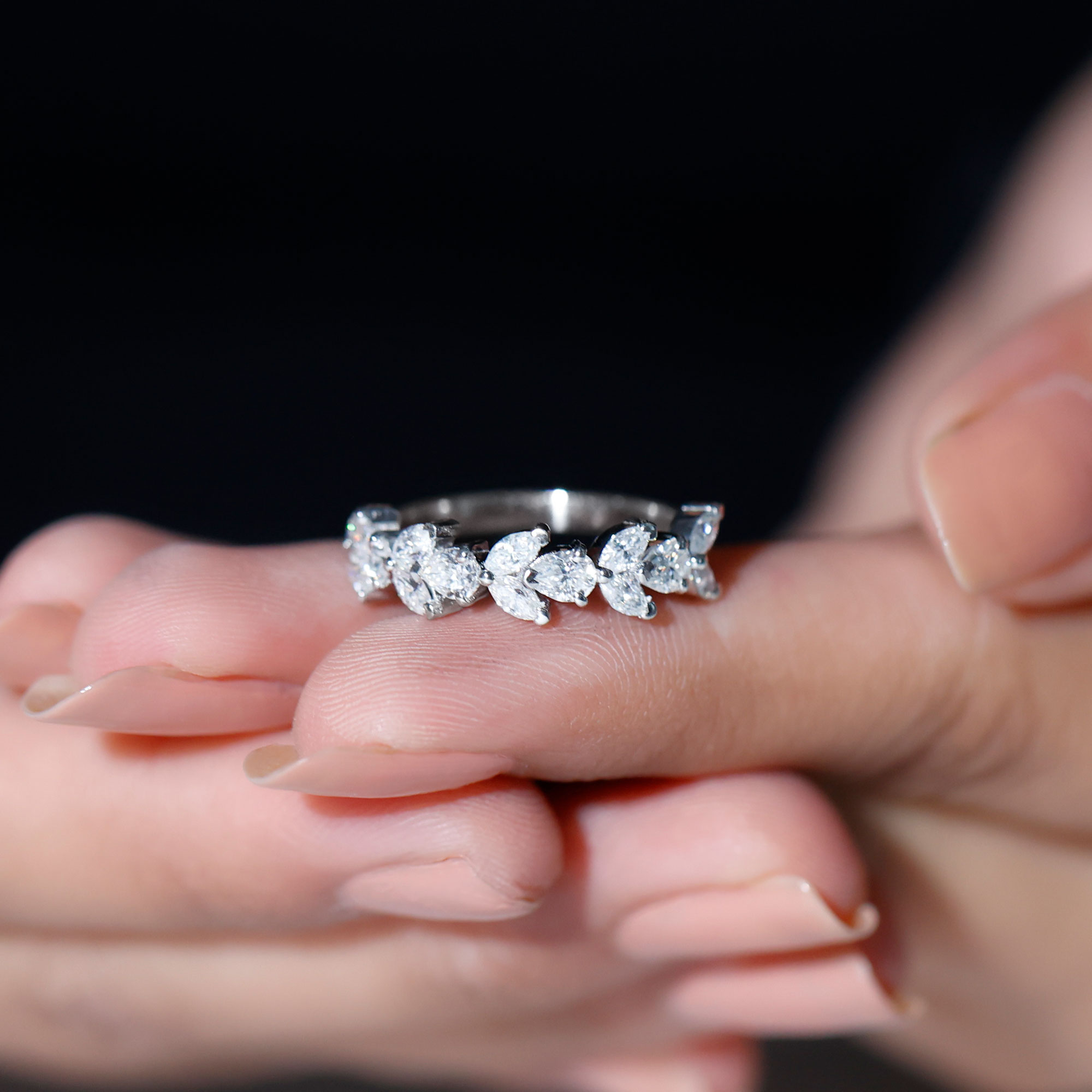 thumbnail video image 2 of Rosec Jewels Moissanite Eternity Band for Women (D-VS1 Grade) - Nature Inspired Half Eternity Ring for Valentines, 14K Yellow Gold, US 4.50, 2 of 7