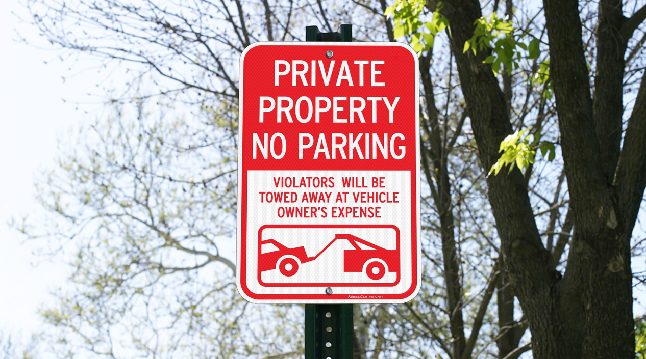 thumbnail video image 2 of Faittoo Private Property No Parking Sign, Violators Will Be Towed Away at Vehicle Owner's Expense Sign, 18 x 12 Engineer Grade Reflective Aluminum Sign, 2 of 7
