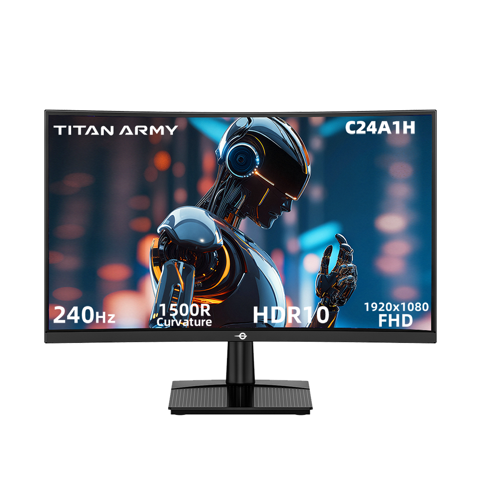 thumbnail video image 2 of Titan army C24A1H 24 Inch Curved 240Hz Gaming Monitor, VA FHD 1080P 1500R, 117% sRGB HDR, 1ms MPRT, FreeSync, HDMI/DP, VESA Mount - Black, 2 of 15