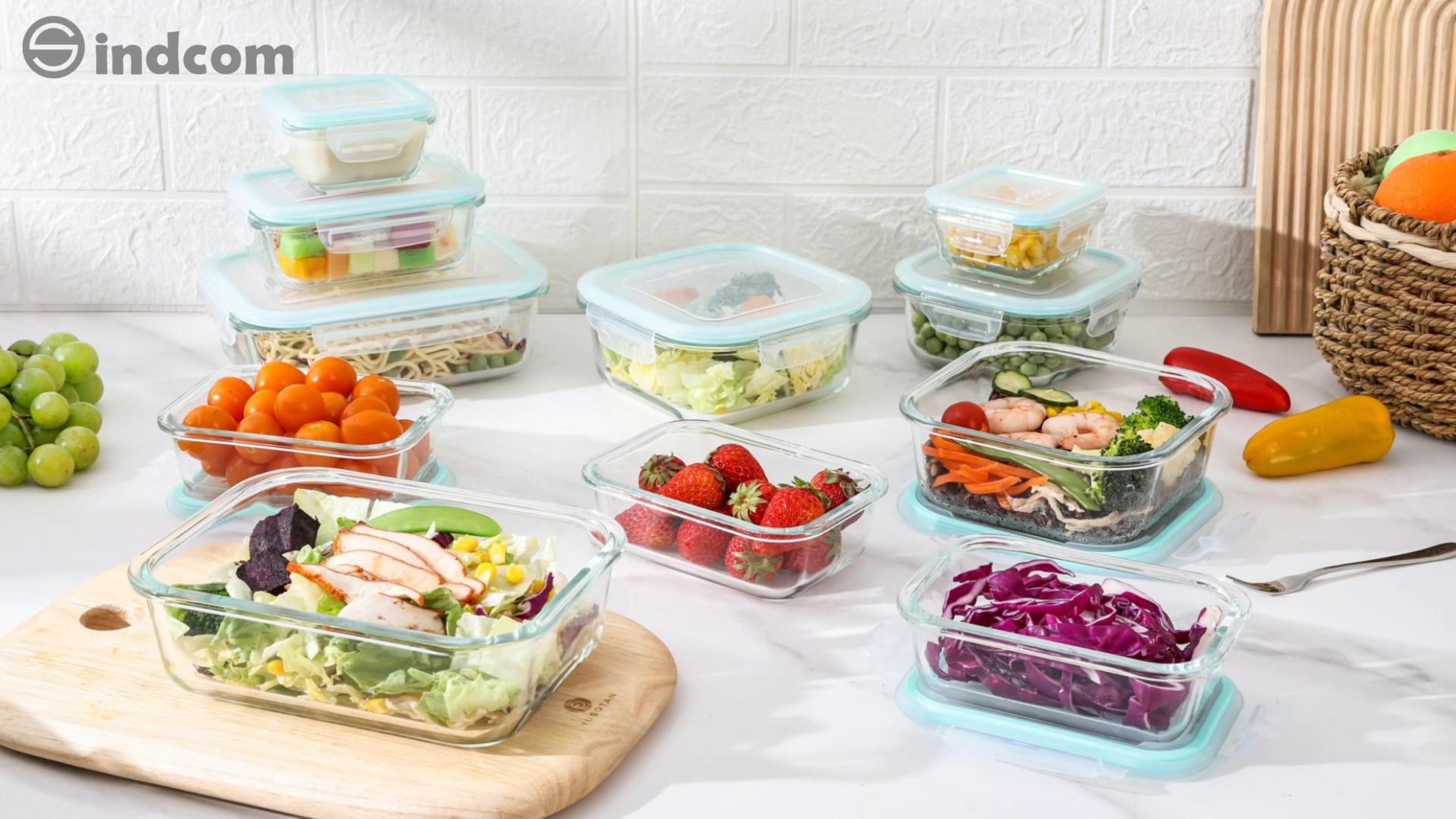 thumbnail video image 2 of Sindcom 7 Pack Glass Food Storage Containers, Meal Prep, Airtight Bento Boxes with Leak Proof Locking Lids,Colorful, 2 of 7