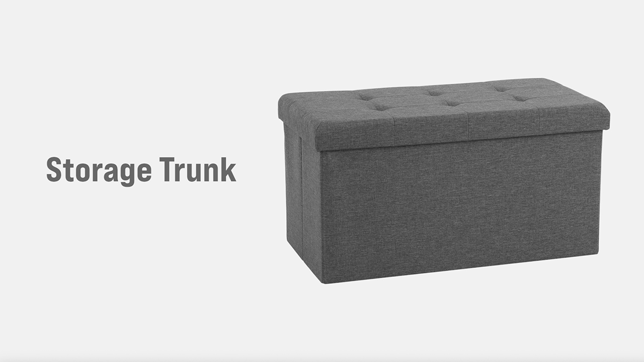 thumbnail video image 2 of Seville Classics Foldable Storage Bench Ottoman non-woven Polyester, Charcoal Gray, 2 of 8