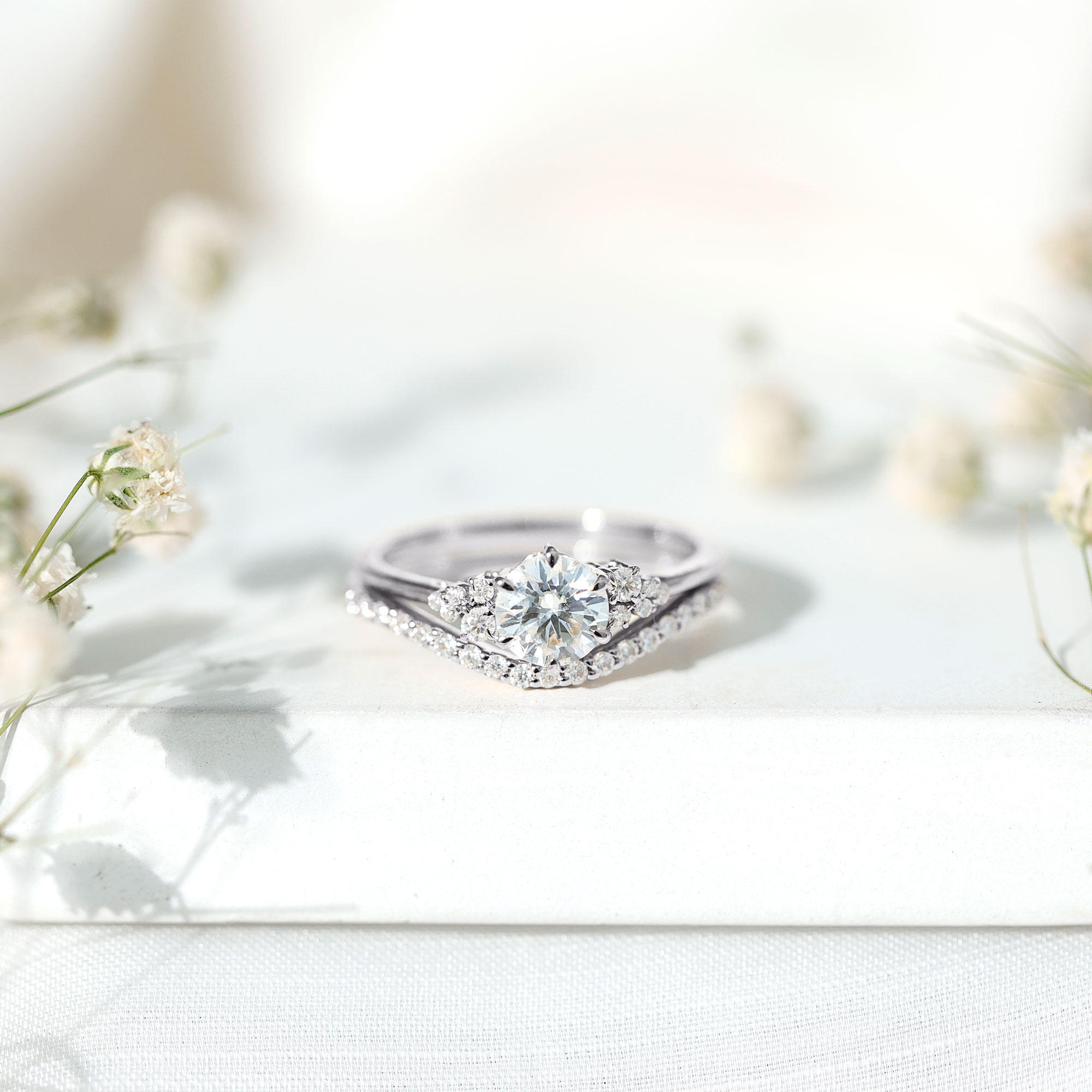 thumbnail video image 2 of Rosec Jewels Sterling Silver Engagement Ring with Band - D-VS1 Quality Certified Moissanite Bridal Rings Set - 925 Stamped Ring, US 7.00, 2 of 9