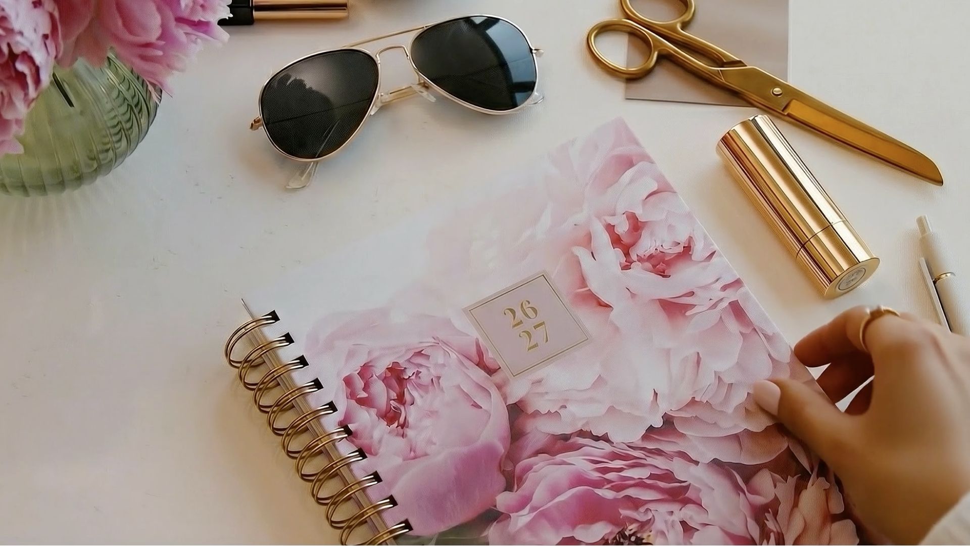 thumbnail video image 2 of Blue Sky Rachel Parcell 2026-2027 Weekly and Monthly Academic Year Planner Calendar, July 2026 - June 2027, 8.5" x 11", Flexible Cover, Wirebound, Laminated Tabs, Storage Pocket, Stickers, Peony, 2 of 10