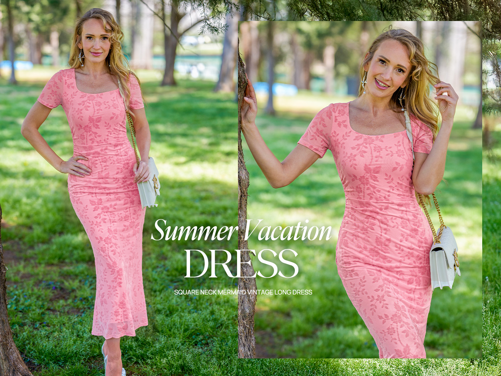 thumbnail video image 2 of Merokeety Womens Summer Dresses Square Neck Mesh floral Graduation Maxi Dress DarkGreen xl, 2 of 7