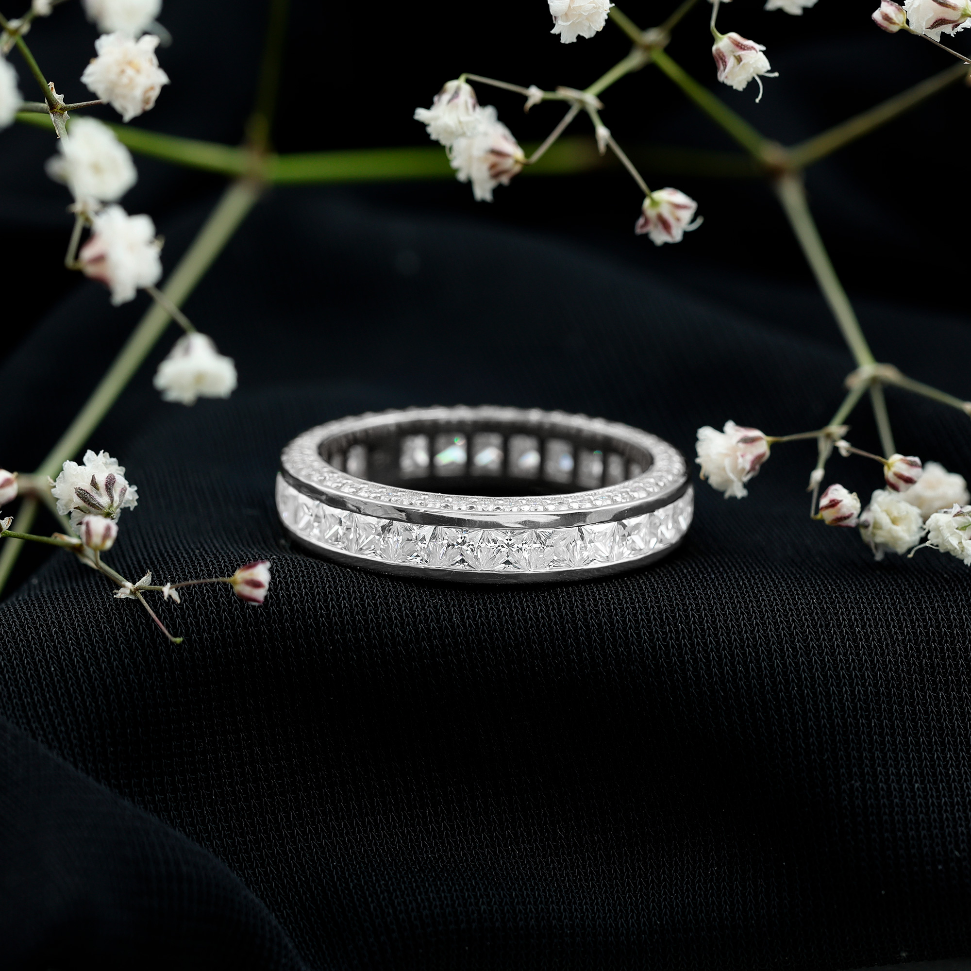 thumbnail video image 2 of Rosec Jewels Wedding Band Ring - Certified Moissanite Eternity Ring (D-VS1 Quality), 14K White Gold, US 9.50, 2 of 9