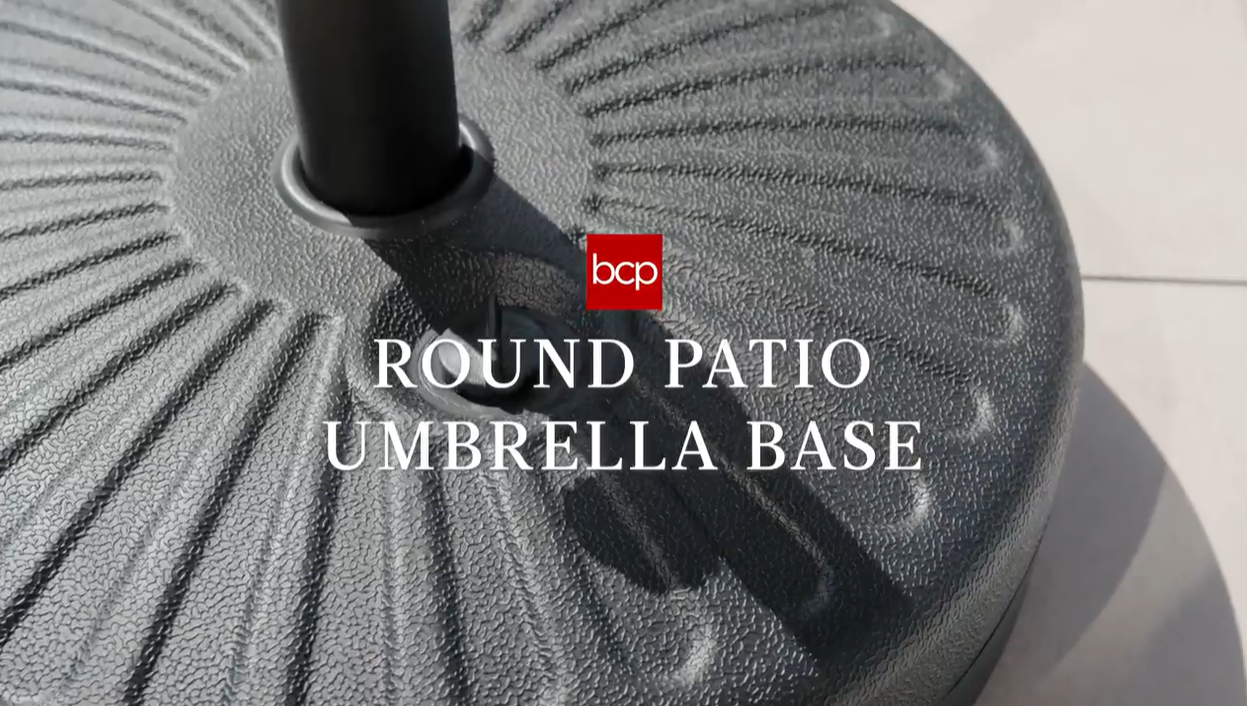 thumbnail video image 2 of Best Choice Products Fillable Plastic Patio Umbrella Base Stand, Pole Holder w/ 2 Adjustment Knobs, Faux Wicker Pattern, 2 of 9