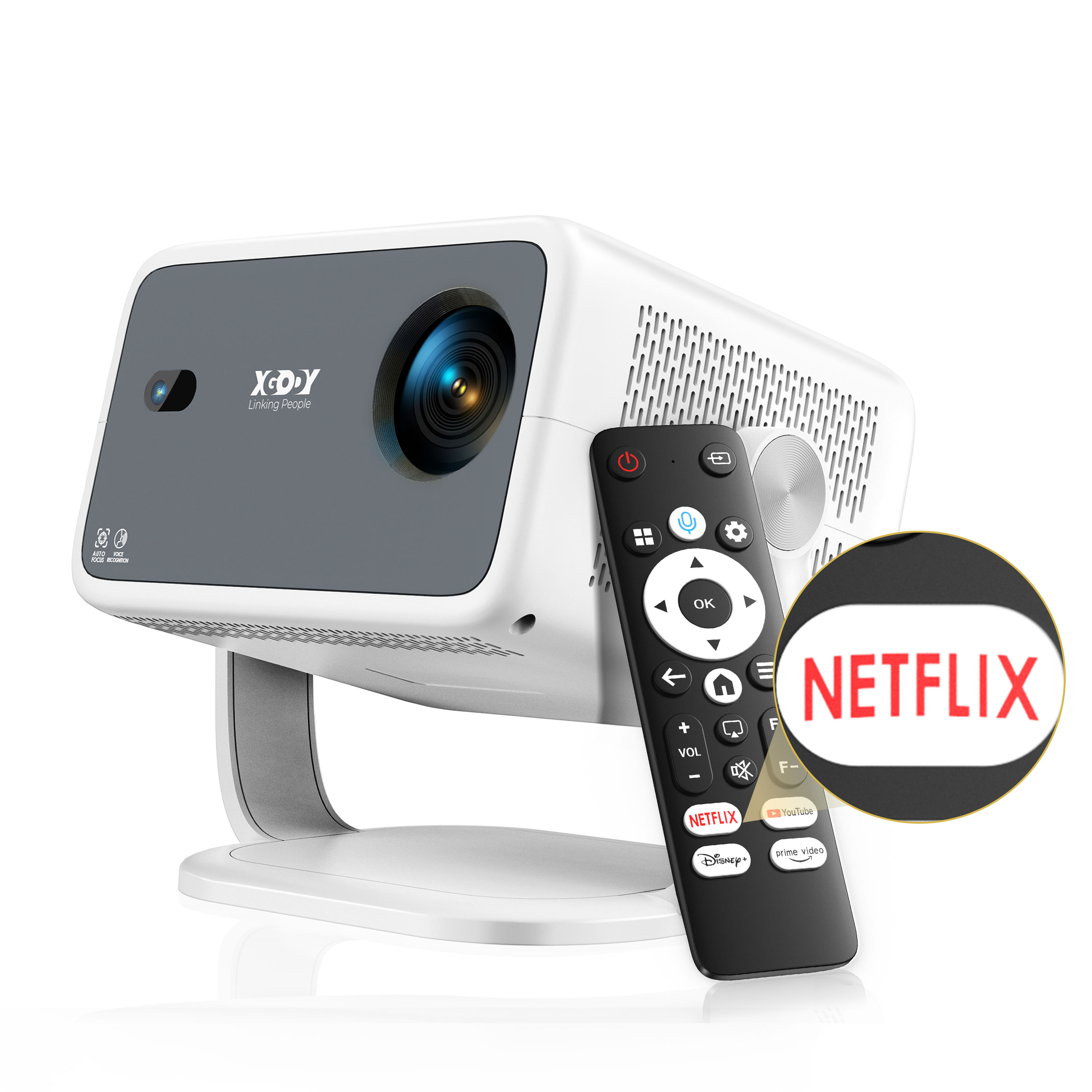 thumbnail video image 2 of XGODY N6 Netflix Licensed Native 1080P Smart Projector With Wifi and Bluetooth,Compatible with PC/Phone, 40-120'' Screen,White, 1 Count, 2 of 13