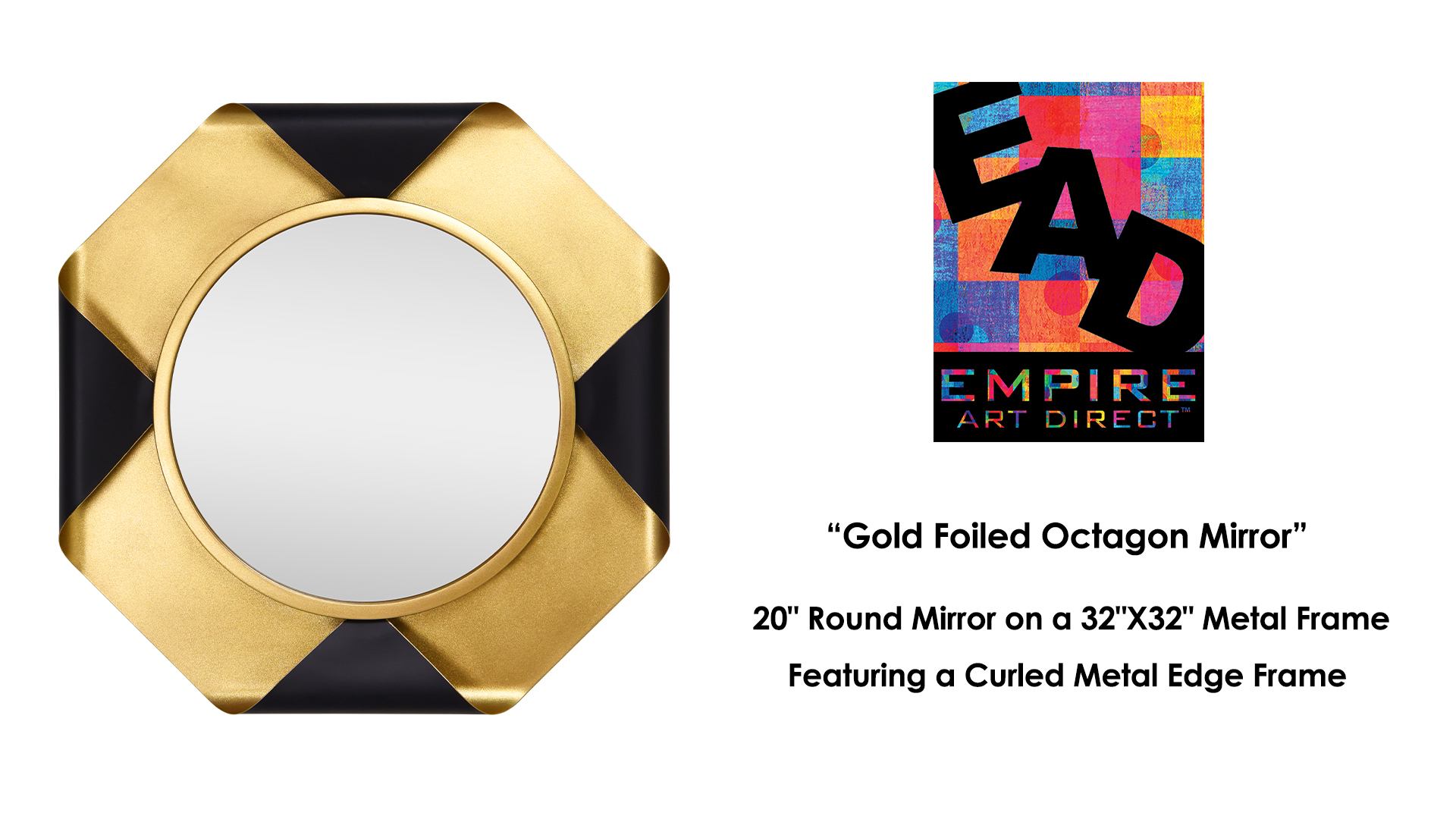 thumbnail video image 2 of Round Wall Mirror on Gold Foiled Octagon with Curled Metal Frame, 2 of 12
