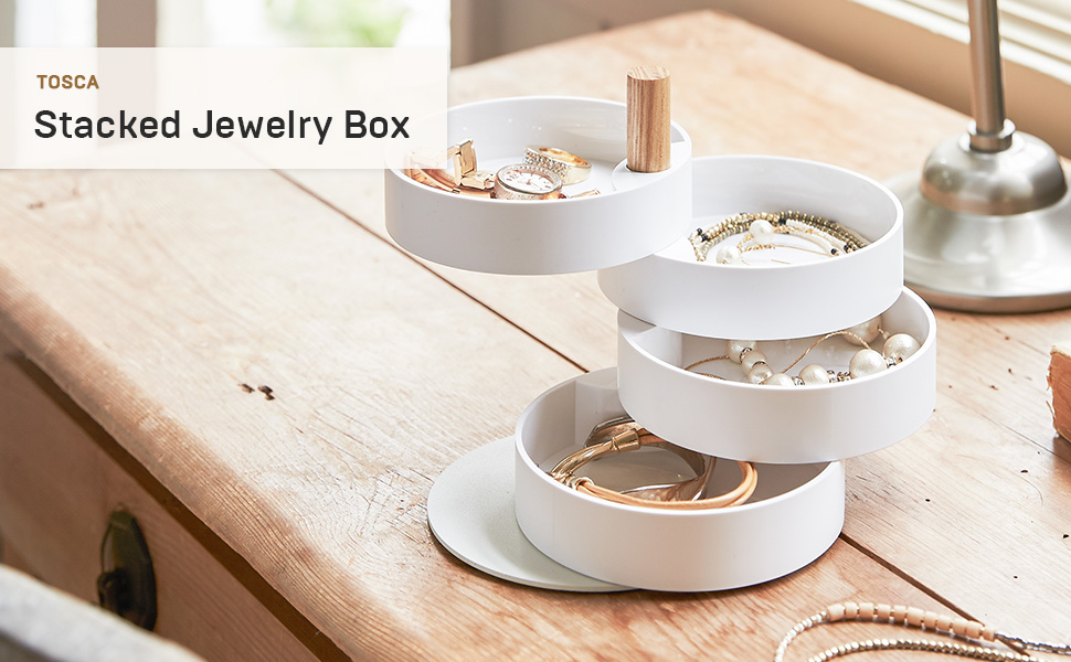 thumbnail video image 2 of Yamazaki Home Stacked Jewelry Box - Two Sizes, White, Plastic + Wood, Small, No Assembly, 2 of 8