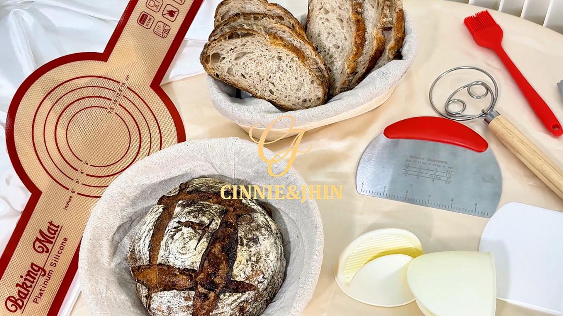 thumbnail video image 2 of Banneton Bread Proofing Basket Set,  16pcs Sourdough Bread Baking supplies，Sourdough Starter Kit, 2 of 10