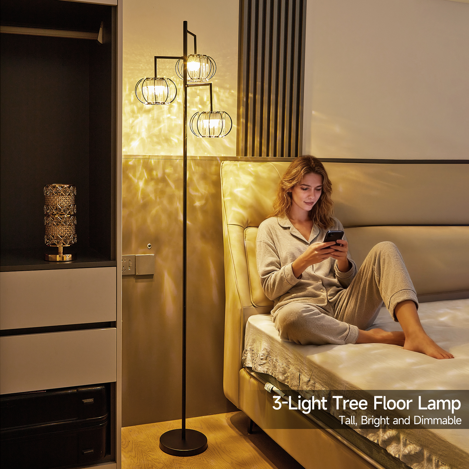 thumbnail video image 2 of Crystal Floor Lamp with Wireless Rechargeable RGB Bulb, 15 Color Modes, Remote-Controlled Standing Light for Bedroom and Living Room, 2 of 11