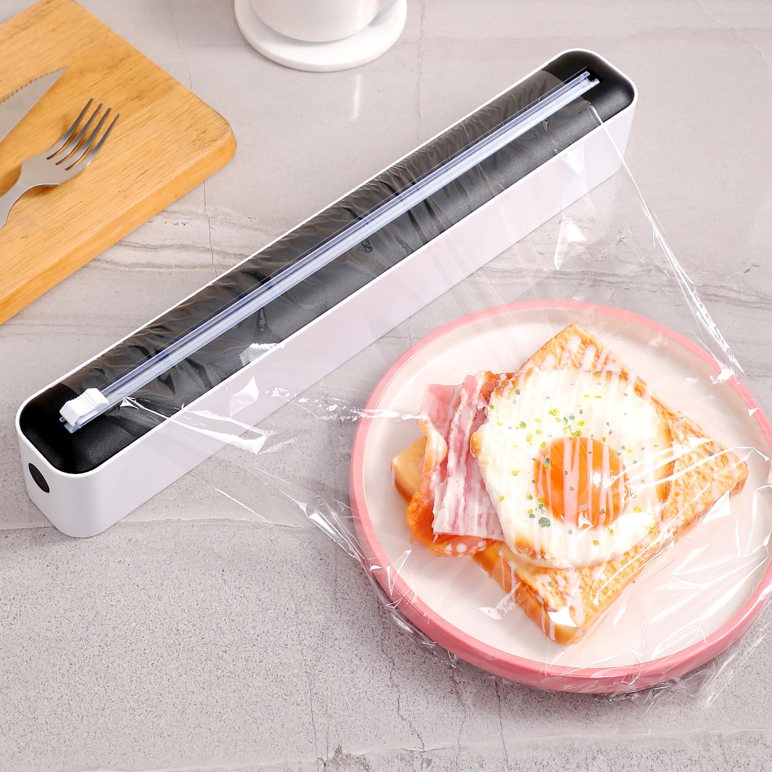 thumbnail video image 2 of Cling Film Dispenser With Cutter,Plastic Wrap & Aluminum Foil Dispenser,Wall Hanging Plastic Wrap Dispenser With Cutter Aluminum Foil Storage Box Refillable Wrap Organizer Food Cover Dispenser(Green), 2 of 10