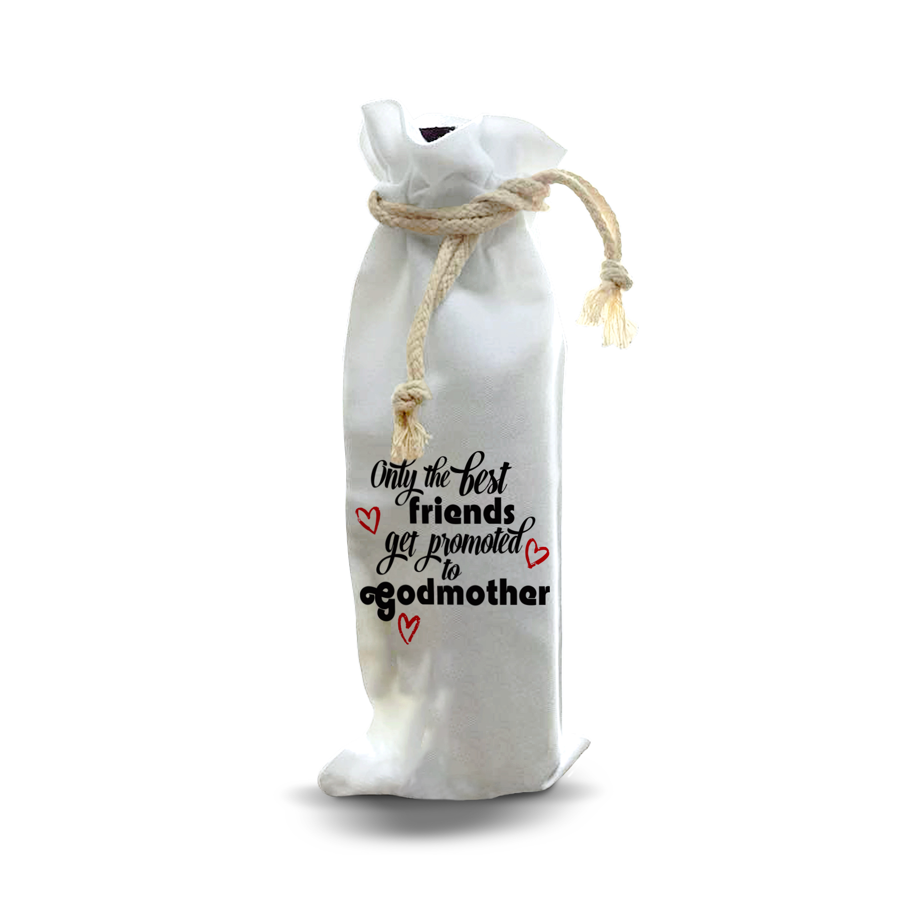 thumbnail video image 2 of Jolitee Wine Bottle Gift Bag – Reusable Drawstring Canvas Bag with Promoted to Godmother Handlettered Print – Heartfelt Gift for Godmother Announcements or Baptisms, 2 of 5