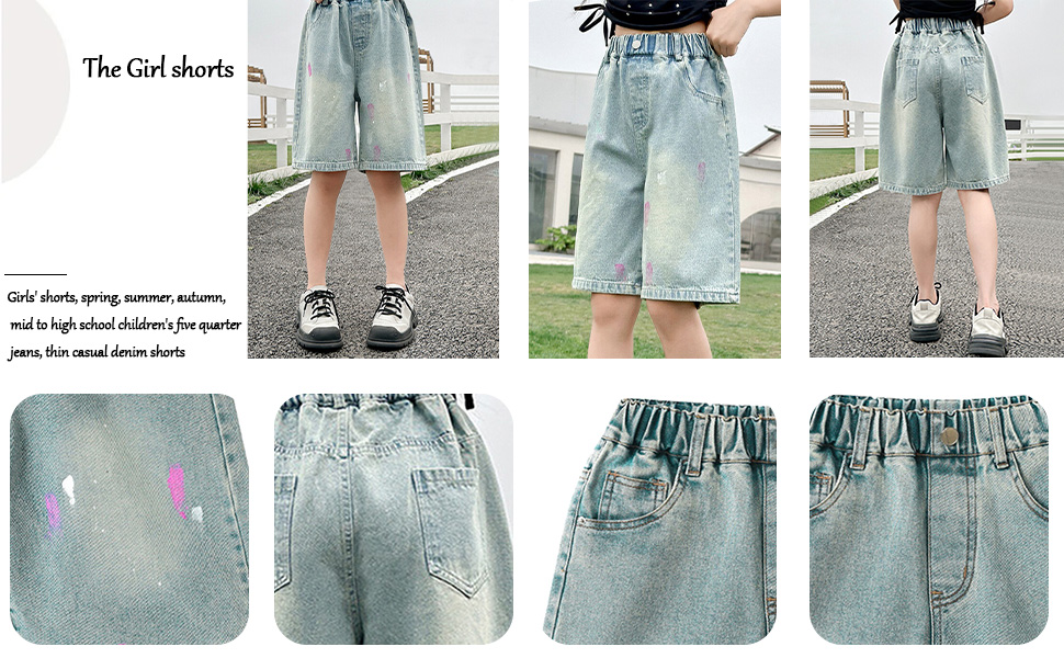 thumbnail video image 2 of KVPLBQFD Baggy Wide Leg Jean Shorts for Girls Y2k Trendy Jeans Blue High Rise Jorts Kids Gym Denim Shorts Teens Fashion Preppy Clothes, 2 of 7