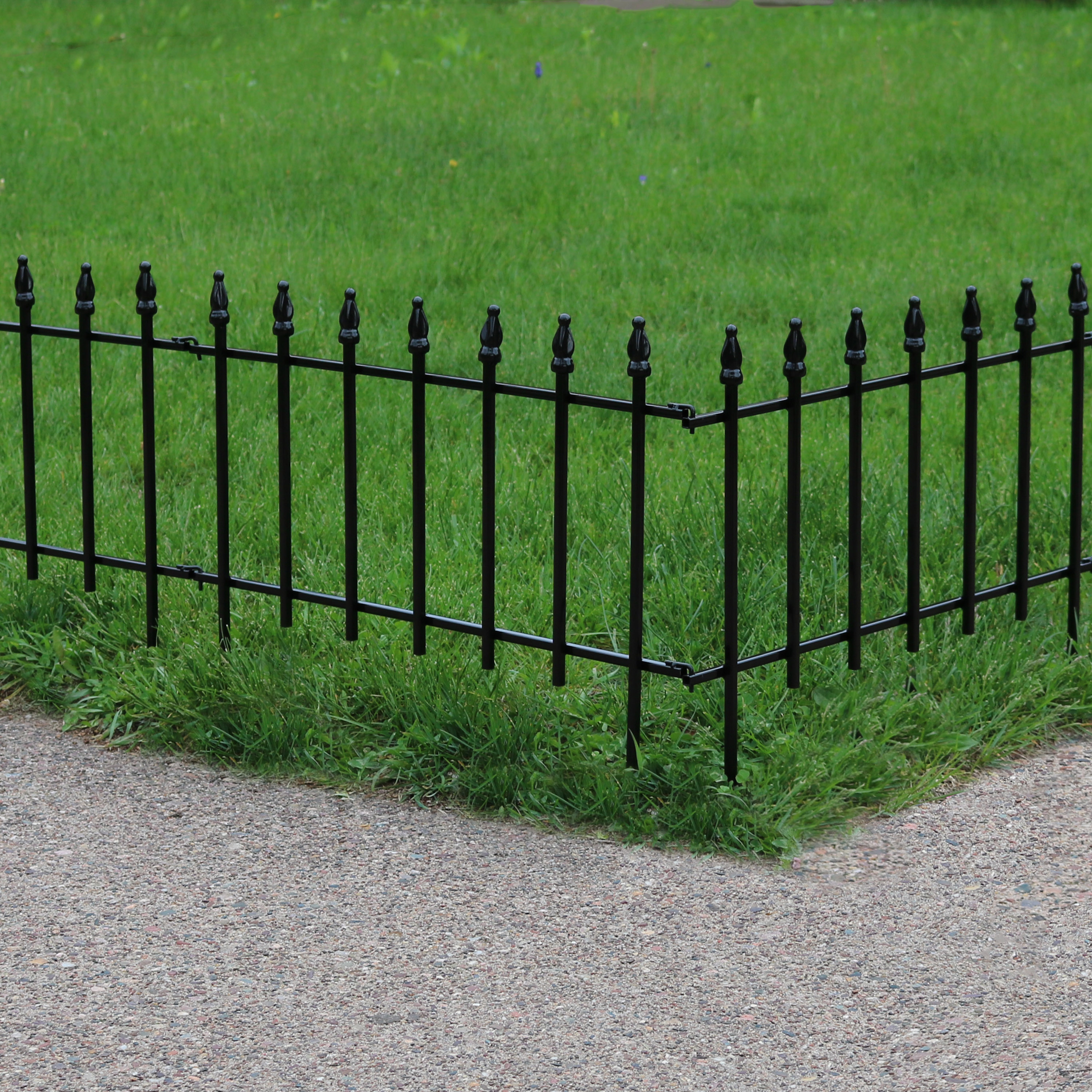 thumbnail video image 2 of Sunnydaze Roman 18" x 22" Black Iron Decorative Garden Fence Panels (5 Count), 2 of 15