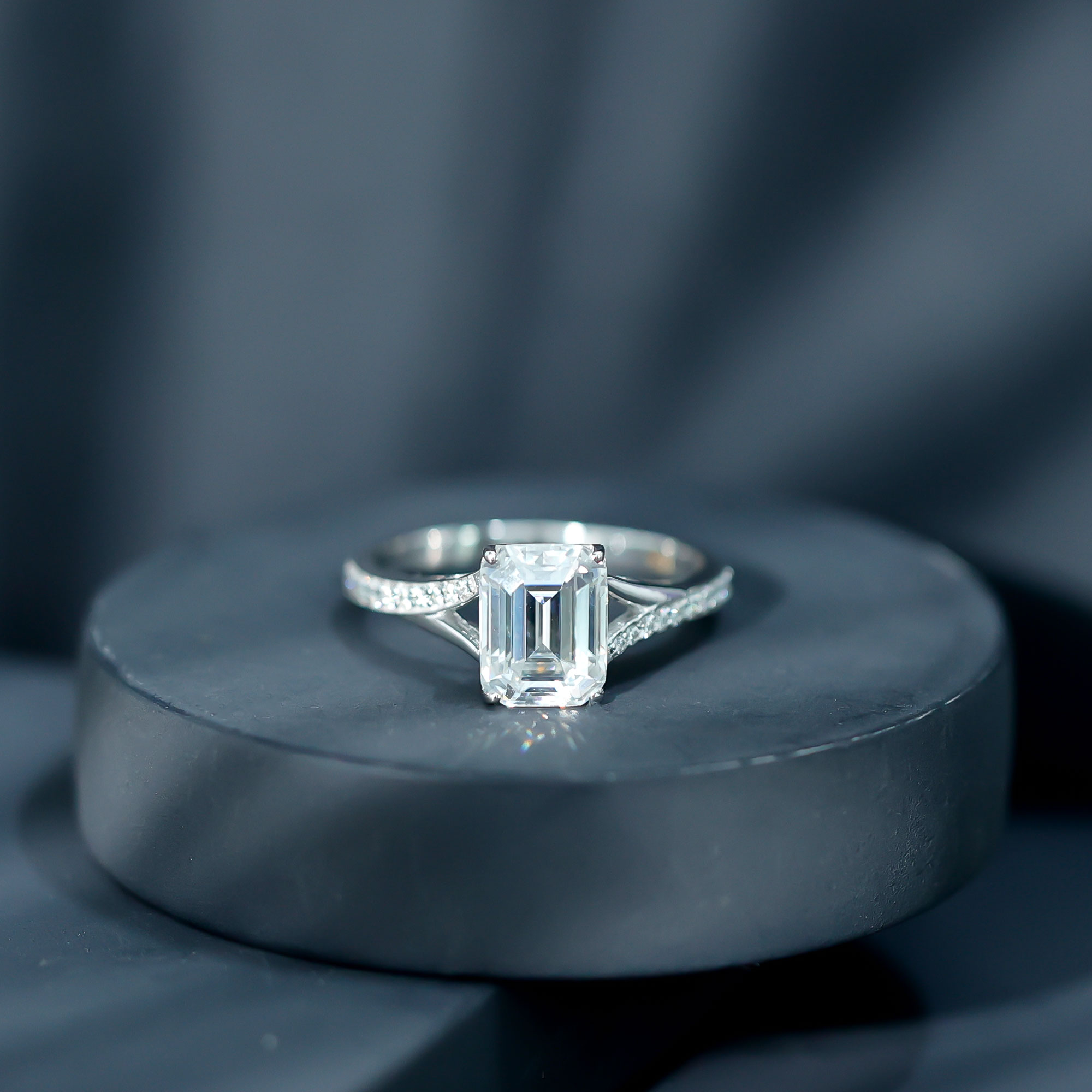 thumbnail video image 2 of Rosec Jewels Certified Moissanite Emerald Cut Engagement Ring 2 Ct - Solitaire Ring for Women - 7X9 mm - D-VS1 Grade, 14K Yellow Gold, US 9.00, 2 of 8