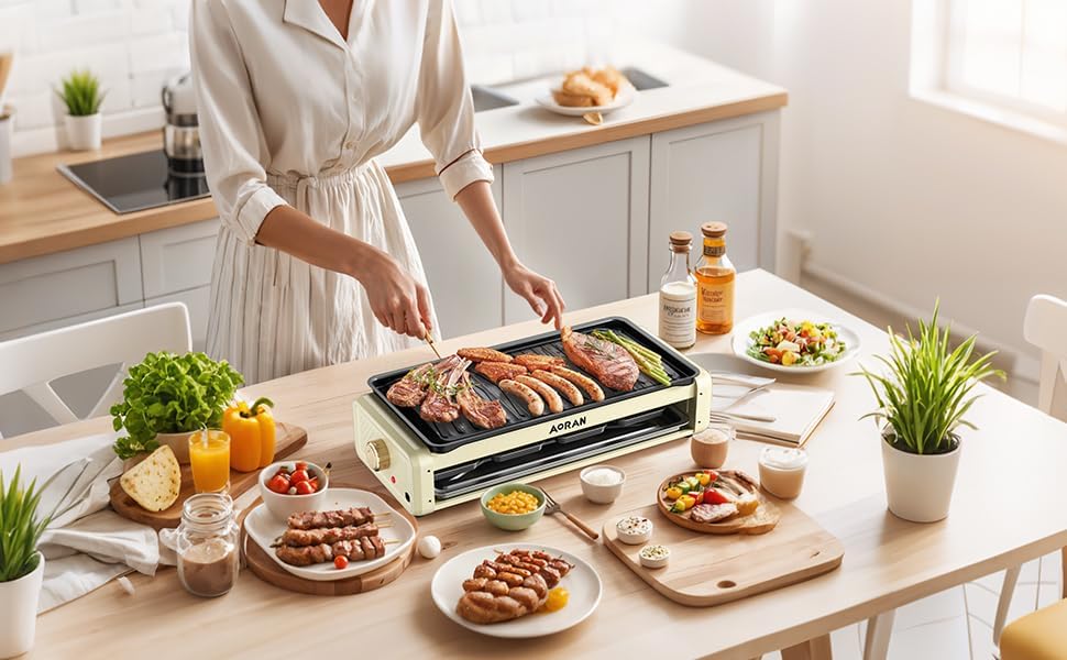 キッチン家電 Ossan GT-R AORAN KITCHEN Electric Grill, 1800W Smokeless Nonstick Indoor