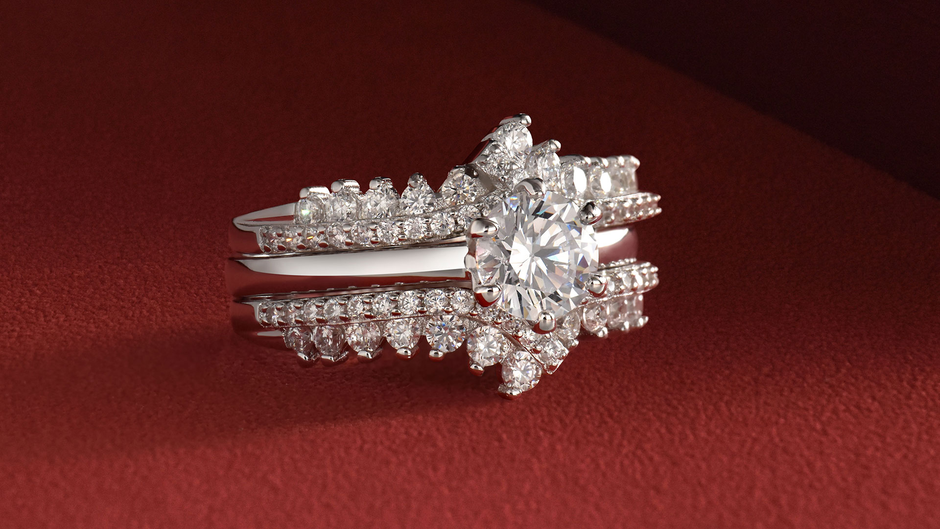 thumbnail video image 2 of Newshe Wedding Rings for Women Engagement Ring Enhancer Band Bridal Set Sterling Silver 1.8Ct Cz Size 12, 2 of 11