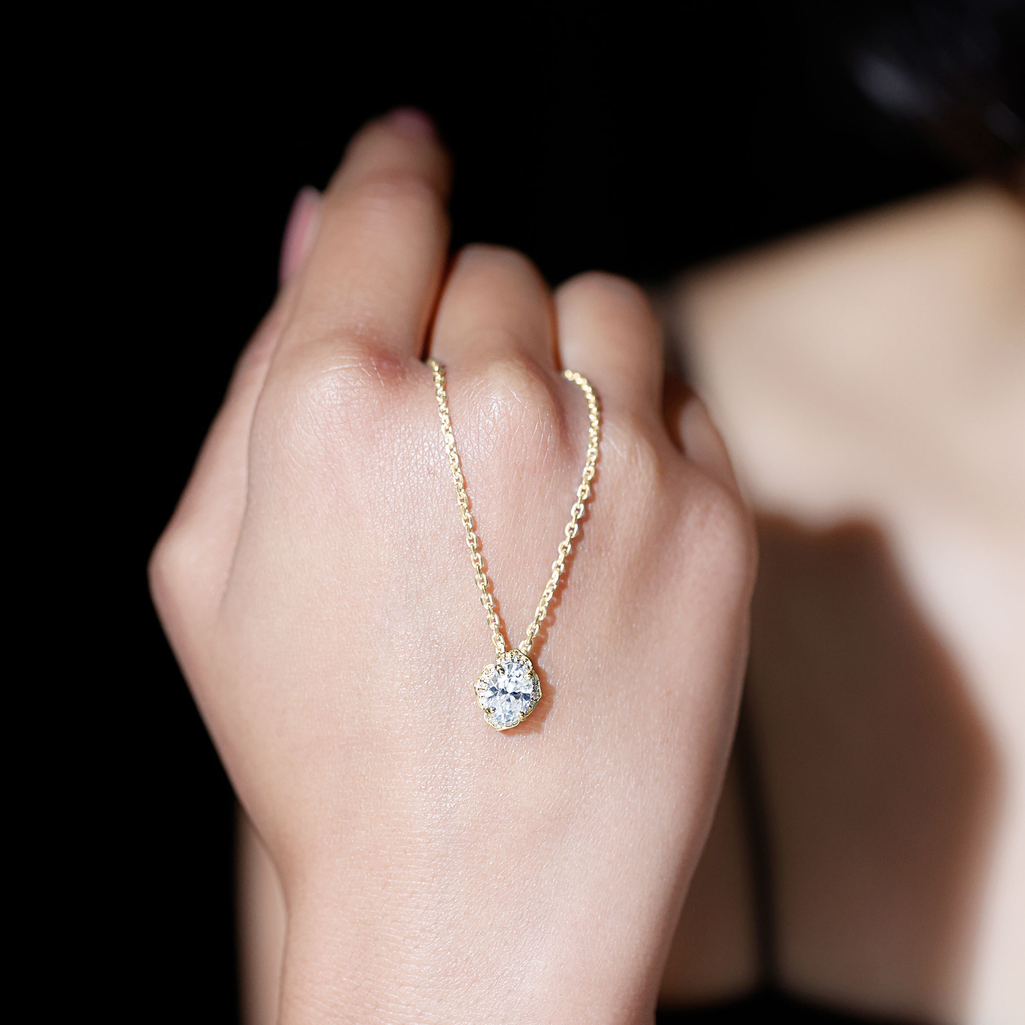 thumbnail video image 2 of Rosec Jewels Lab Diamond Flower Pendant with Chain - Statement Wedding Necklace (EF-VS Quality Certified), 14K White Gold, 2 of 8