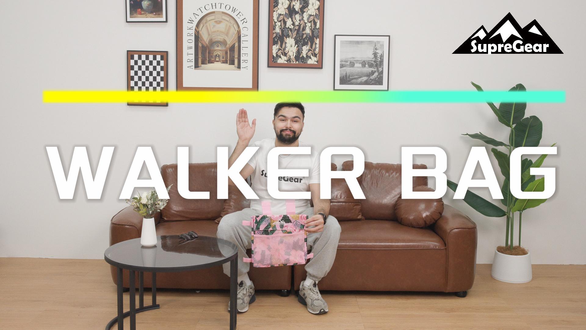 thumbnail video image 2 of SupreGear Walker Side Bag, Water-Resistant Pouch, Hand-Free Storage for Folding Walkers, Seniors, Black Floral, 2 of 8