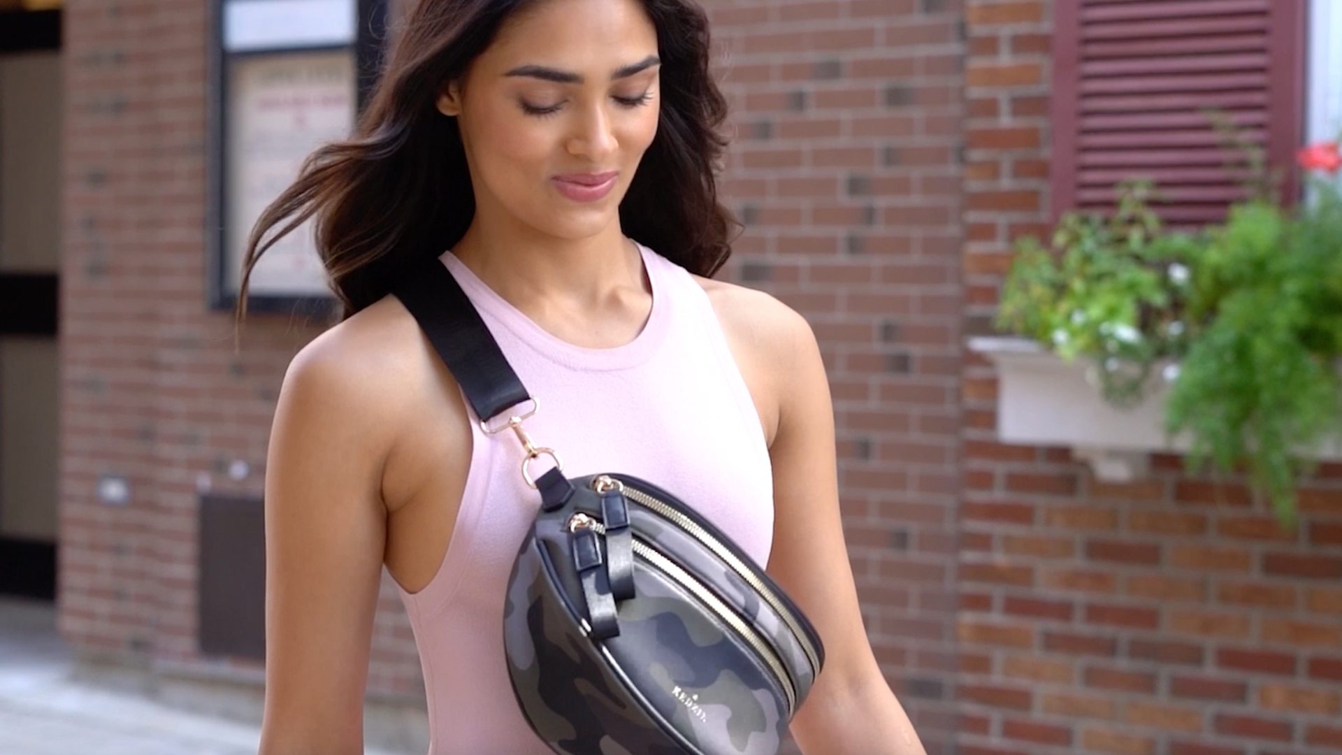 thumbnail video image 2 of Kedzie Women's Day Pack Neoprene Crossbody Bag with Adjustable Strap, Black, 2 of 7